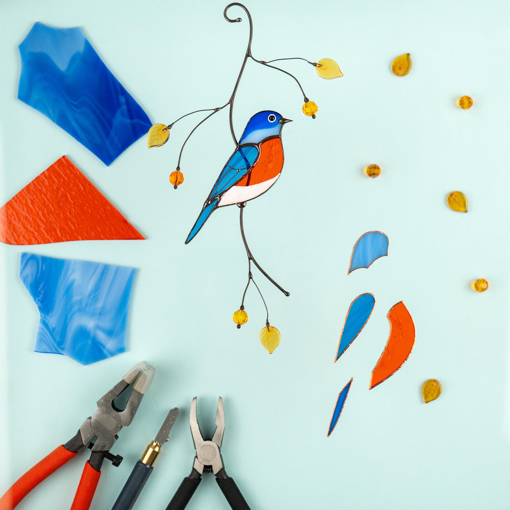 Bluebird stained glass suncatcher Mother in law gifts Bird wall art stained glass window hangings New home gift Garden decoration