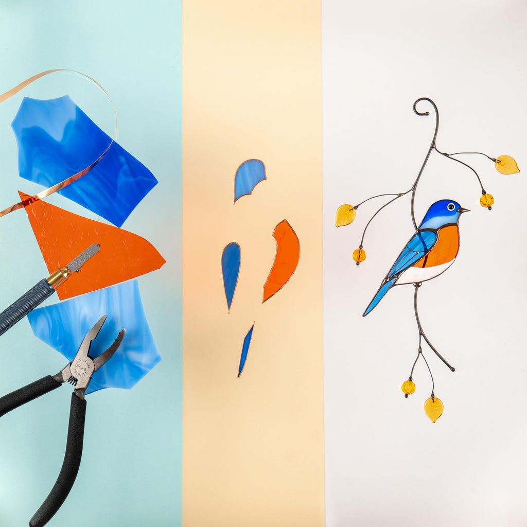Bluebird stained glass window hangings Gift for dad Stained glass bird ornament Unusual gifts Bird wall art
