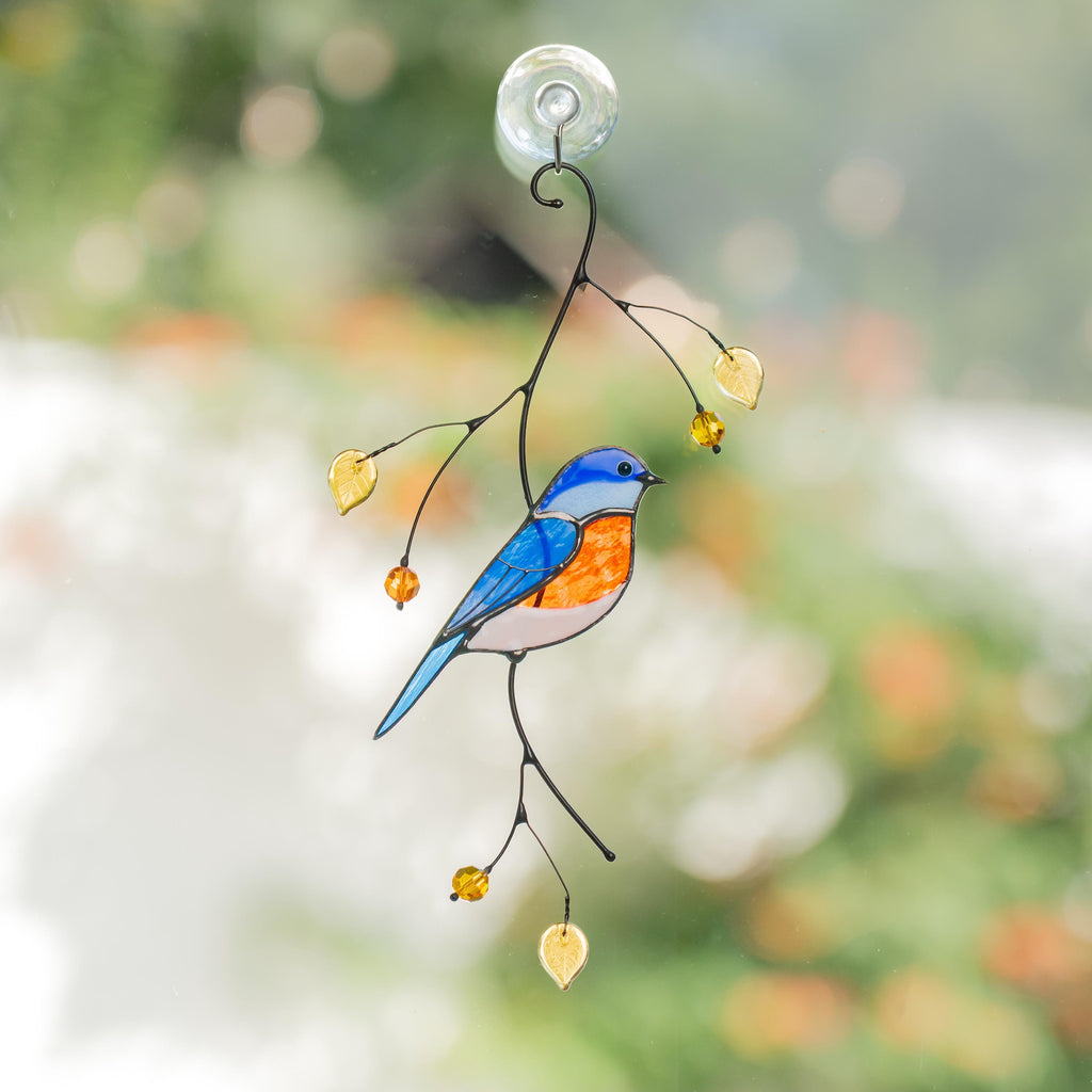 Bluebird stained glass window hangings Gift for dad Stained glass bird ornament Unusual gifts Bird wall art