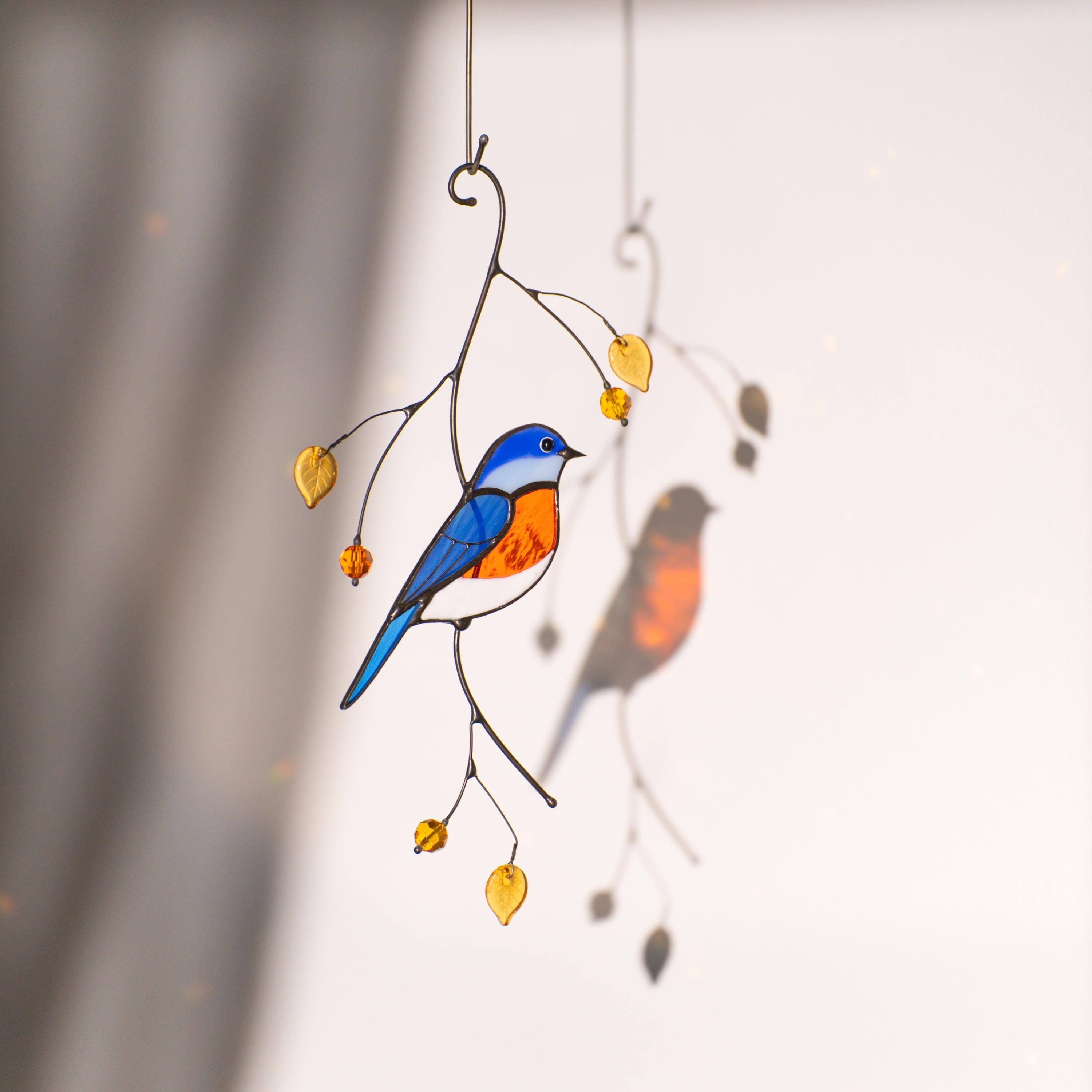 Bluebird stained glass window hangings Gift for dad Stained glass bird ornament Unusual gifts Bird wall art