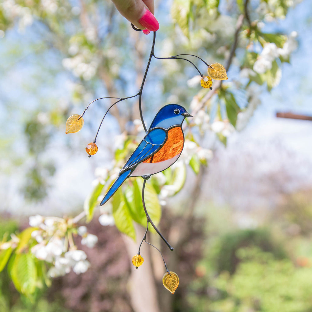 Bluebird stained glass window hangings Gift for dad Stained glass bird ornament Unusual gifts Bird wall art