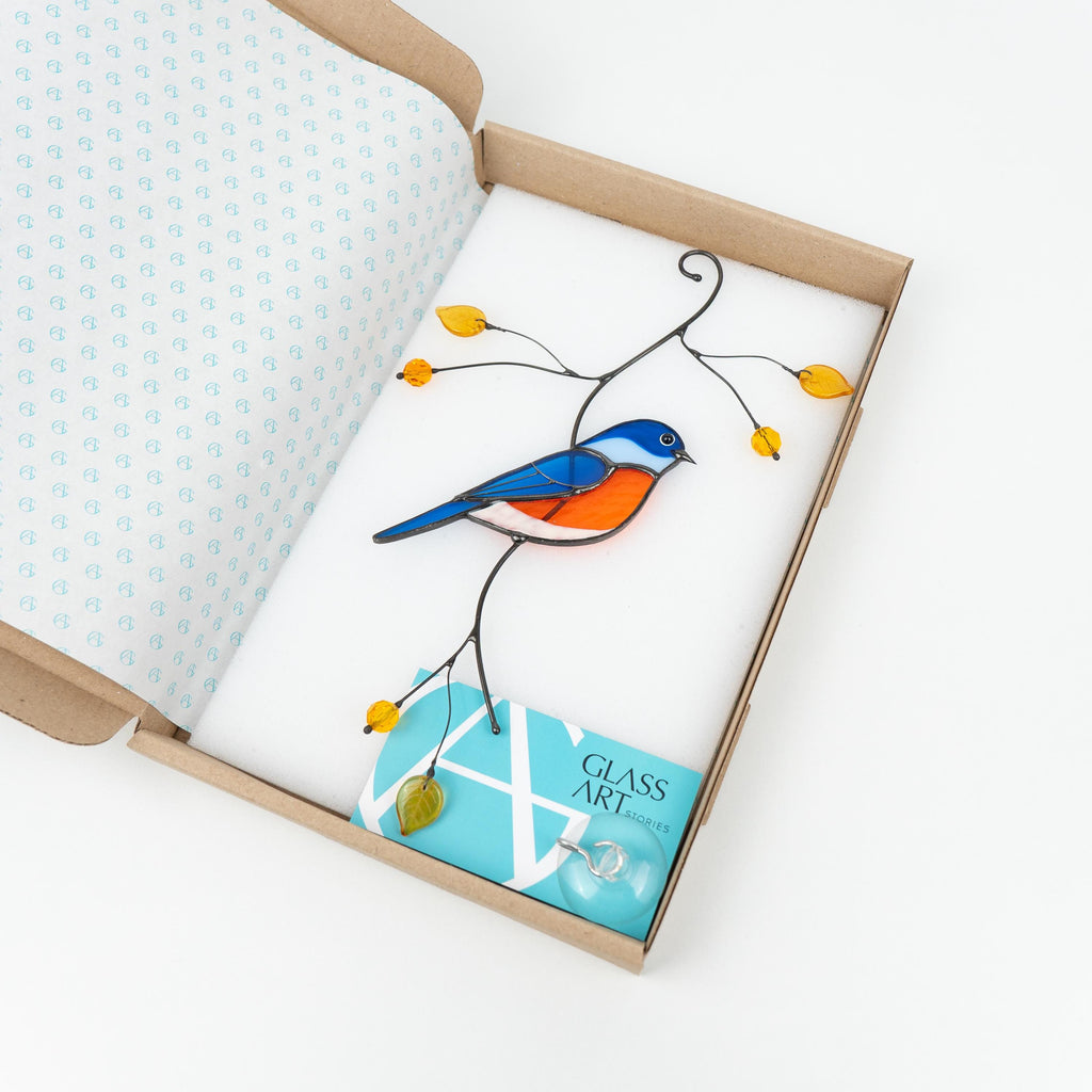 Bluebird stained glass window hangings Gift for dad Stained glass bird ornament Unusual gifts Bird wall art