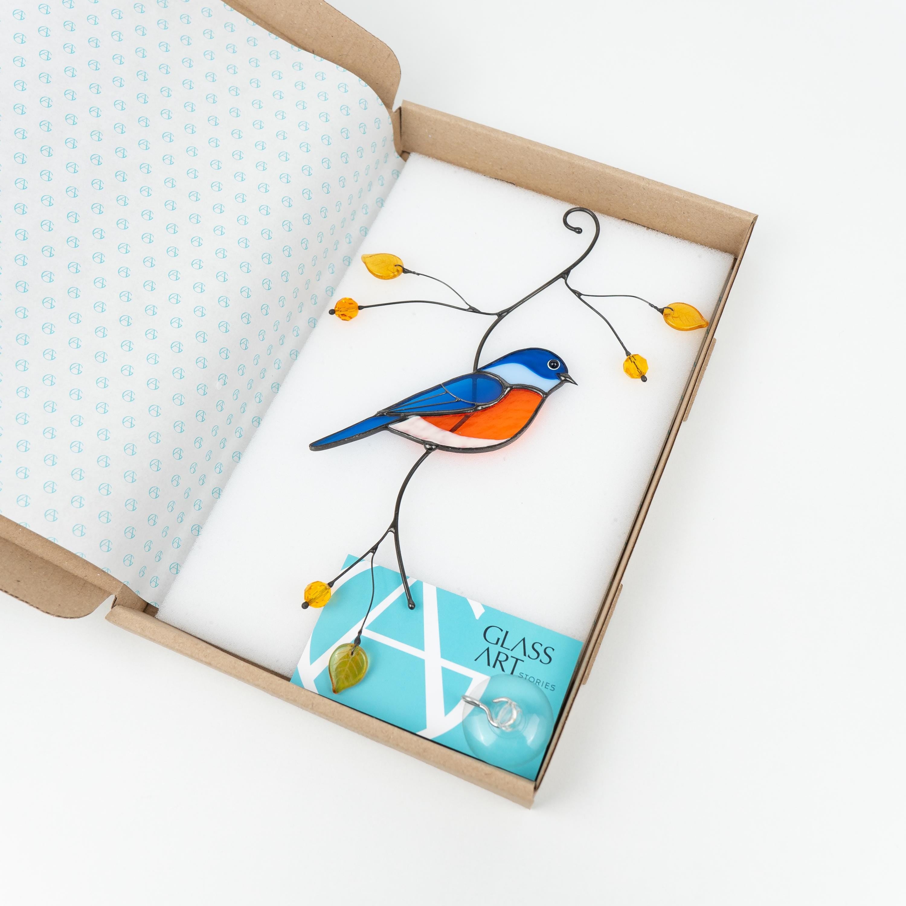 Bluebird stained glass window hangings Gift for dad Stained glass bird ornament Unusual gifts Bird wall art