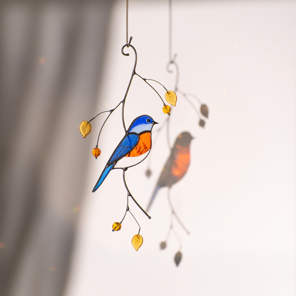 Bluebird stained glass bird suncatcher Daughter in law gift Bird love gifts stained glass window hangings Patio decor Grandparent gifts