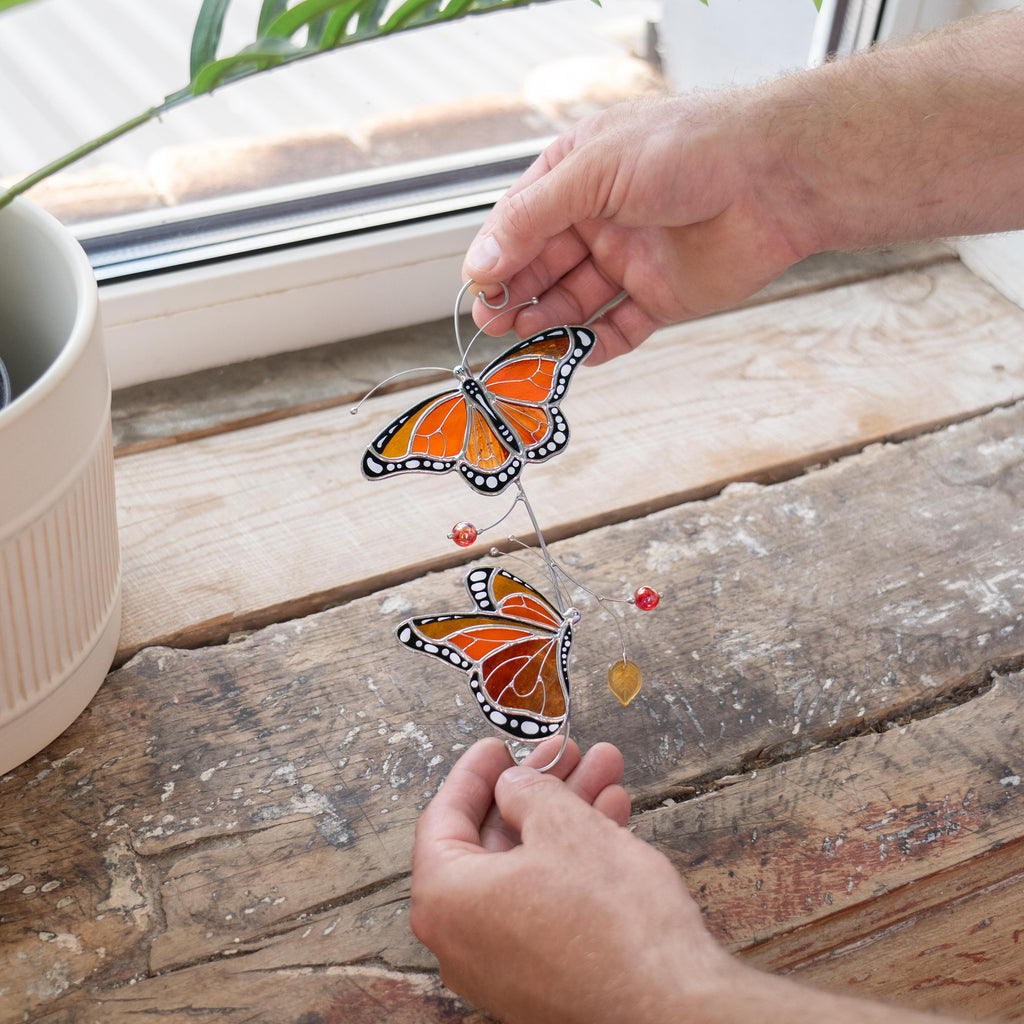 Monarch butterfly stained glass window hangings Gift for grandma Stained glass butterfly wall art Garden decoration