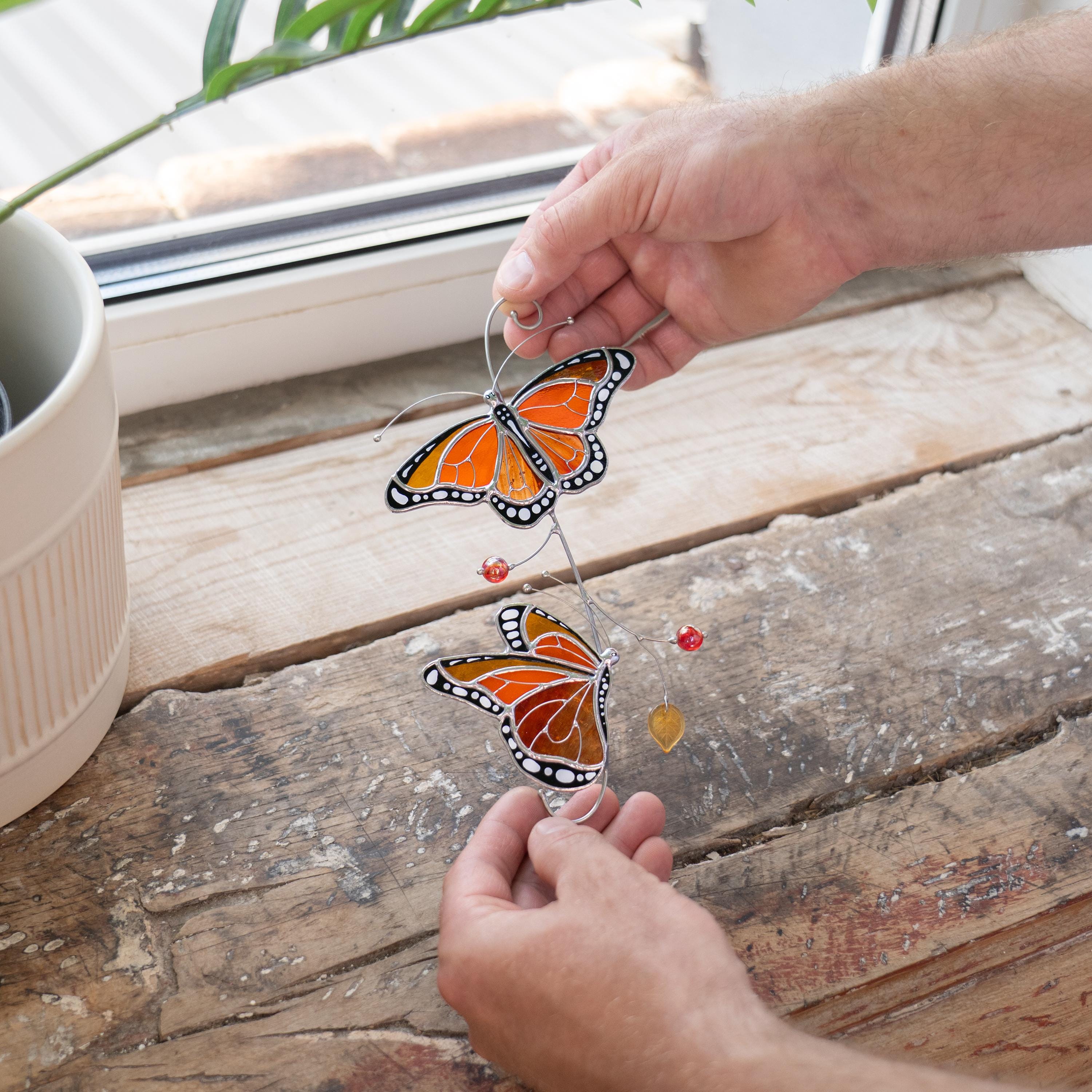 Stained glass monarch butterfly Best gift for mom Butterfly gifts stained glass window hangings Sister in law gifts Patio decor