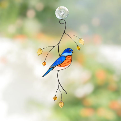Bluebird stained glass bird suncatcher Daughter in law gift Bird love gifts stained glass window hangings Patio decor Grandparent gifts