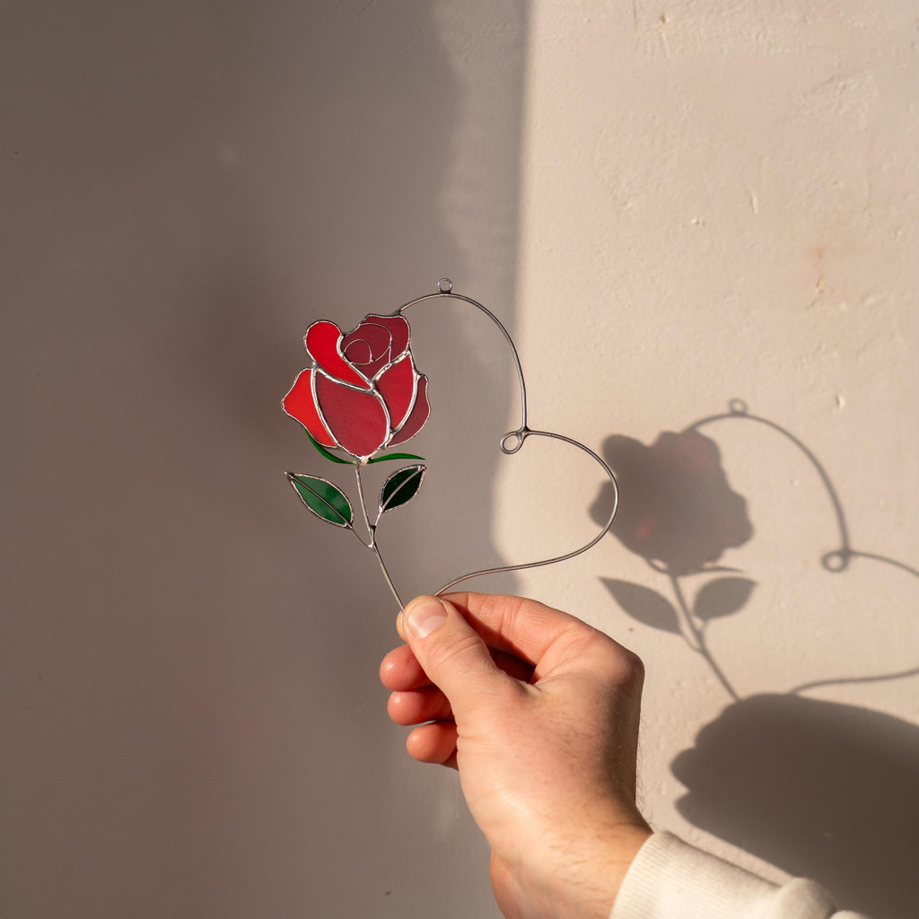 Stained glass flower Valentines gift for wife Rose stained glass window hangings Couple gifts Valentine decor Galentines