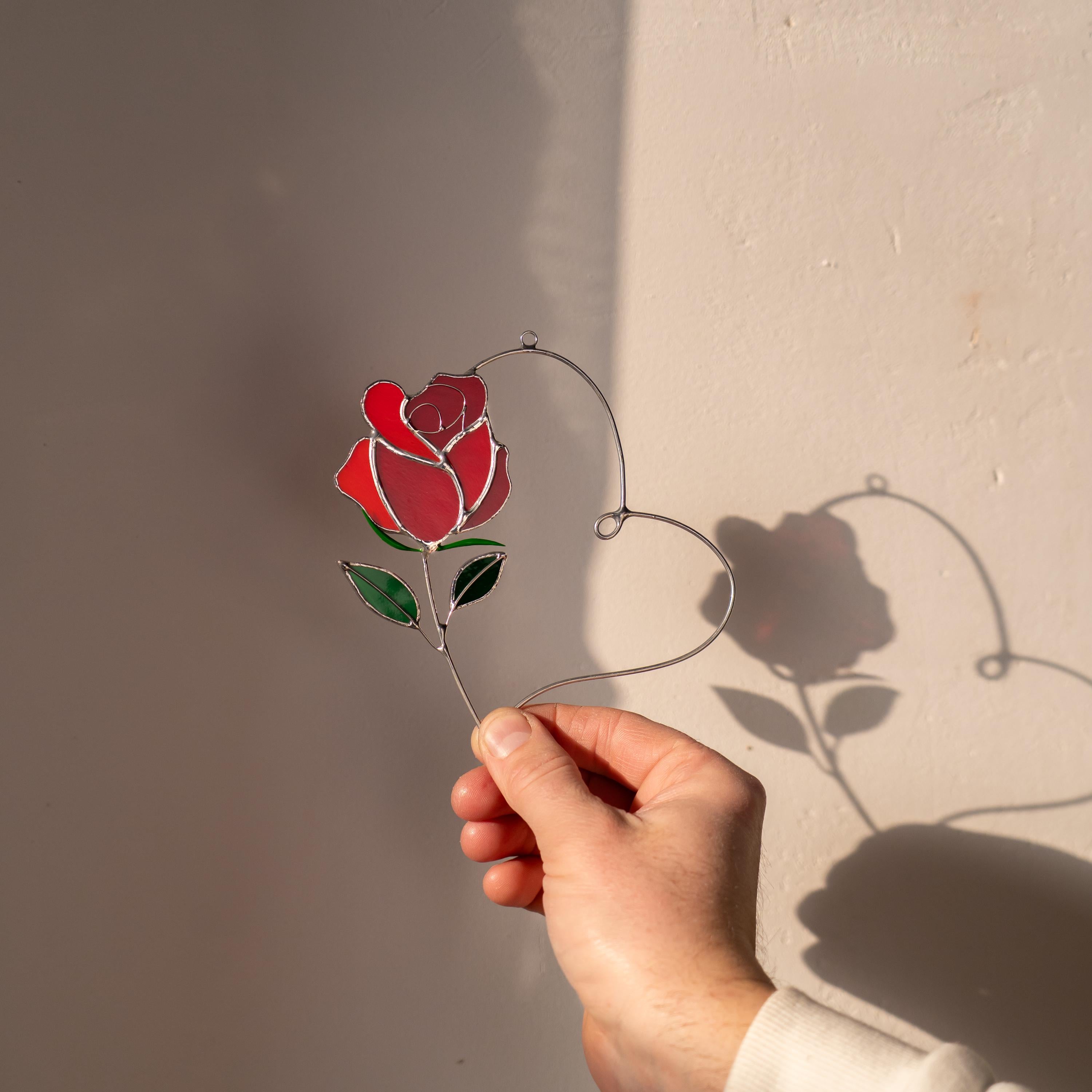 Stained glass flower Valentines gift for wife Rose stained glass window hangings Couple gifts Valentine decor Galentines