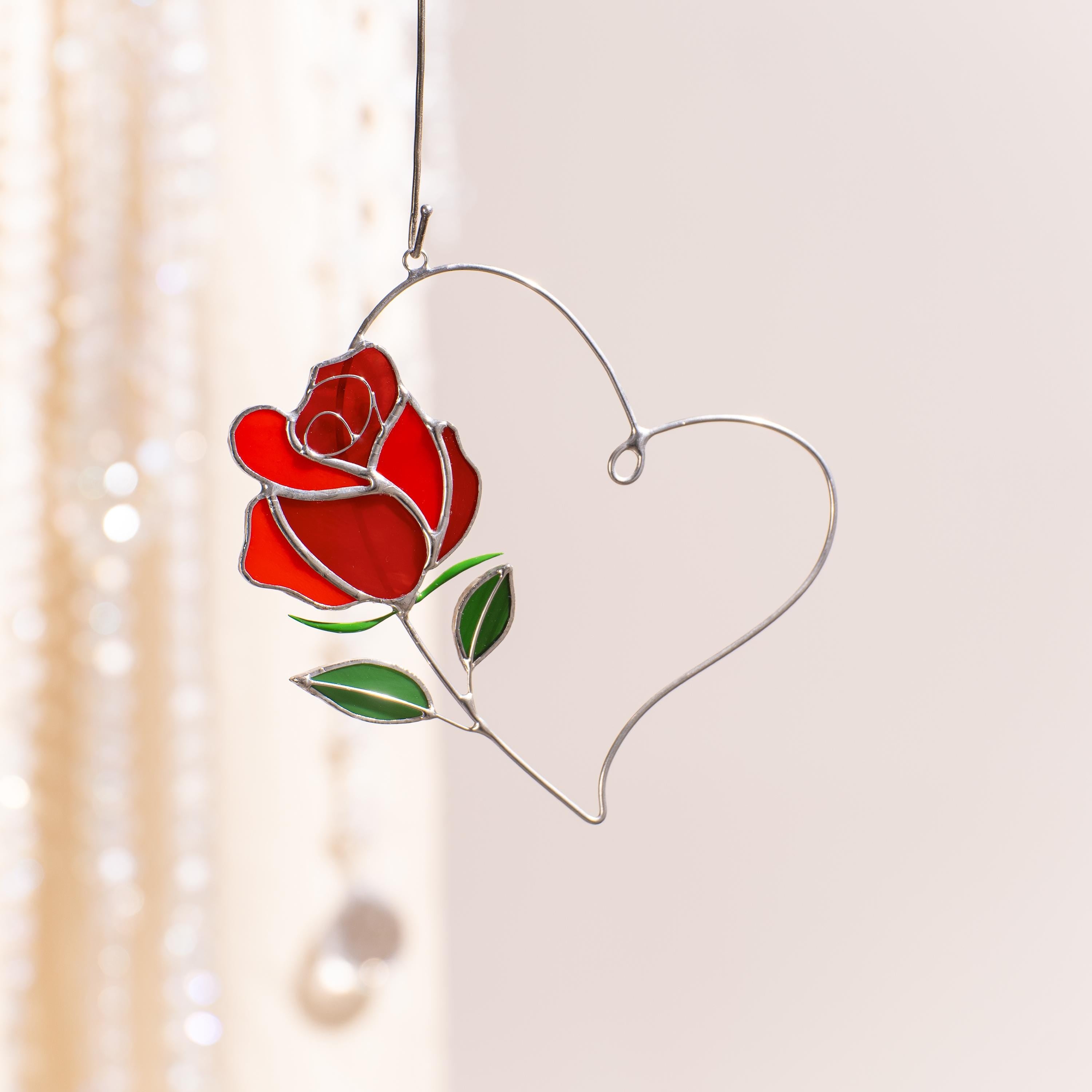 Stained glass flower Valentines gift for wife Rose stained glass window hangings Couple gifts Valentine decor Galentines