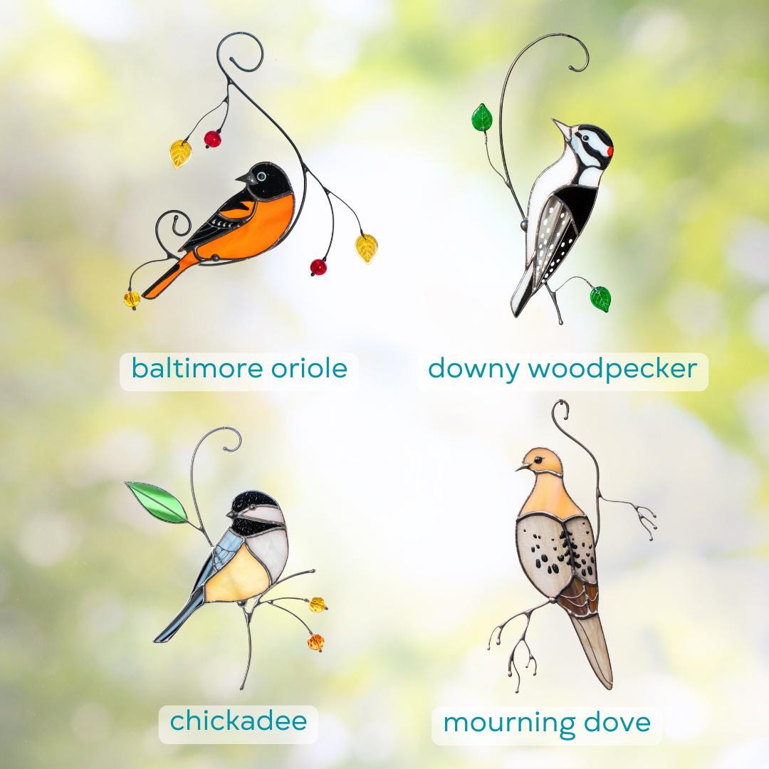 Stained glass American robin bird suncatcher Unique gift for mom Glass bird window hangings Cottage core decor