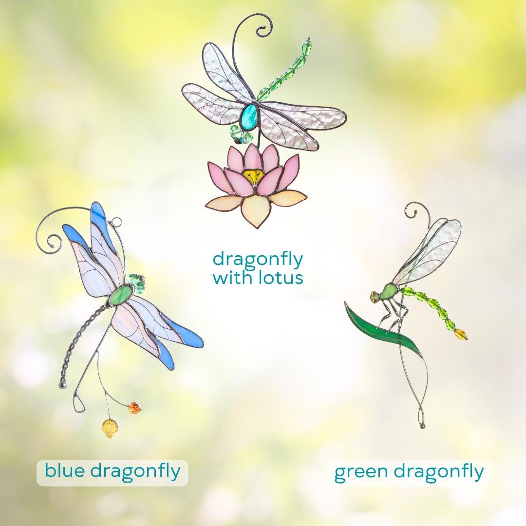 Modern stained glass dragonfly Godmother gift House warming gifts new home Custom stained glass lotus flower Dragonfly decor
