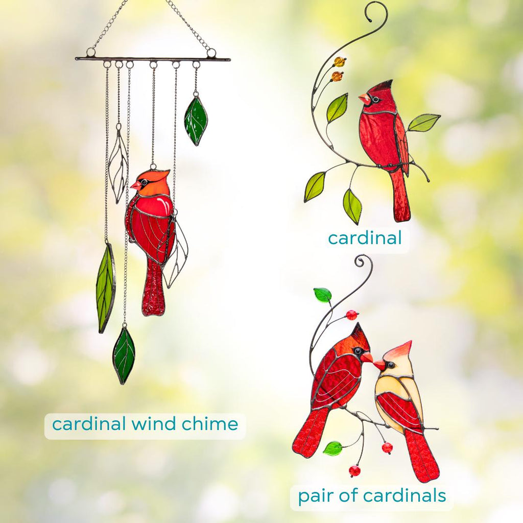 Cardinal stained glass window hangings Loss of a loved one Custom stained glass bird suncatcher Godfather gift