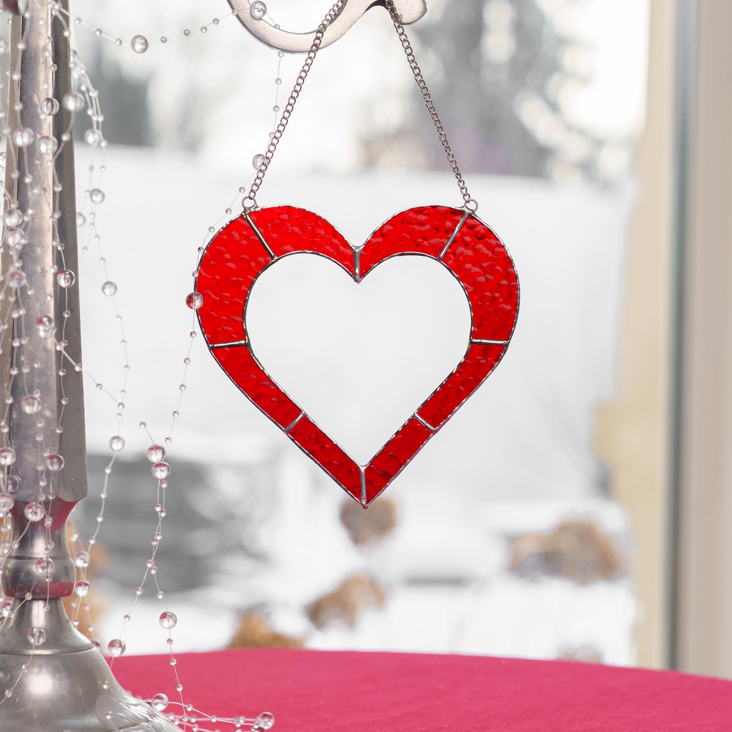 Stained glass Valentine decor Mother in law wedding gift Heart stained glass window hangings Wedding gift for couple unique Romantic art