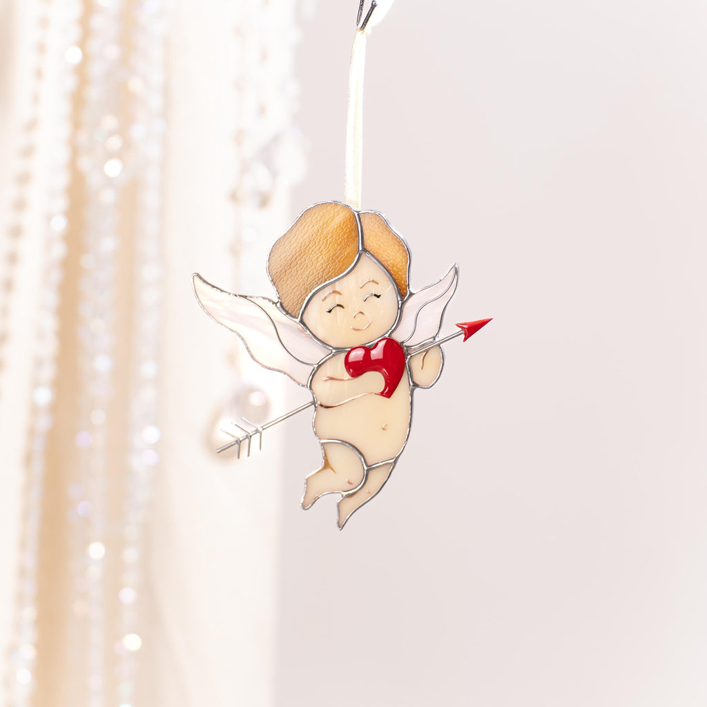 Cupid stained glass window hangings Valentines gift for girlfriend Stained glass angel ornament Valentine decor Romantic gifts