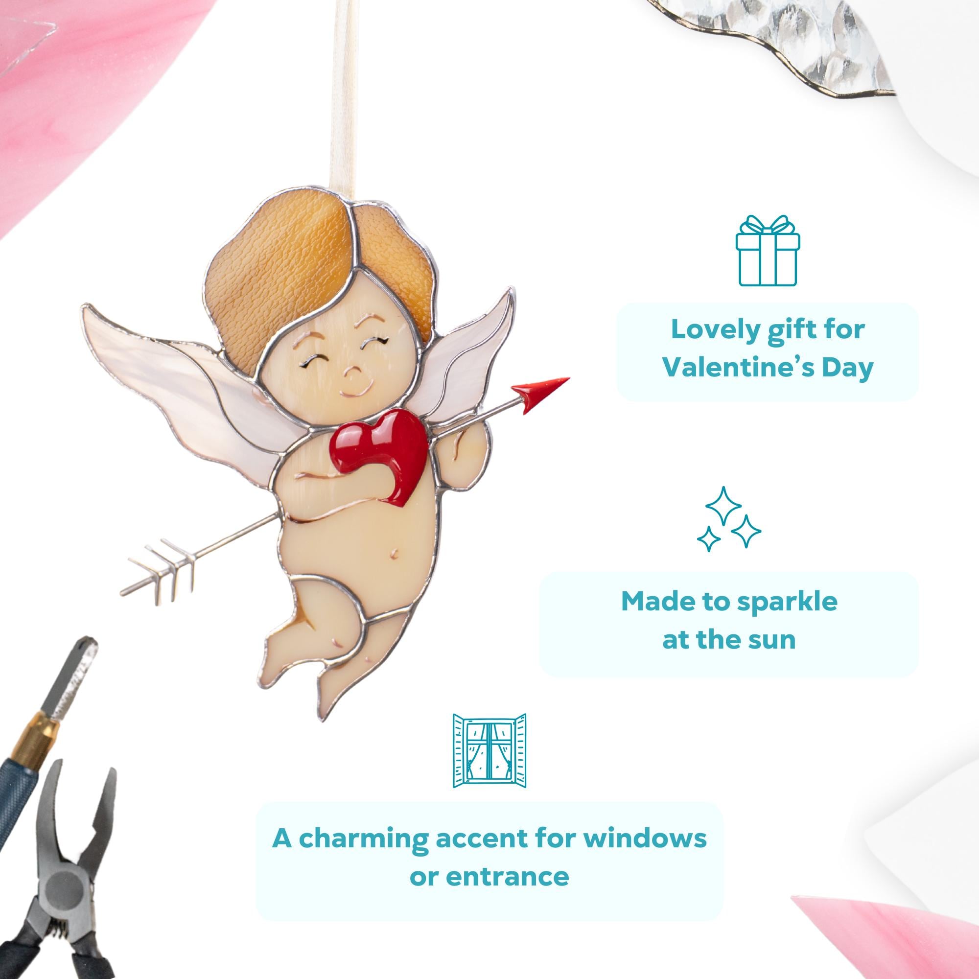 Cupid stained glass window hangings Valentines gift for girlfriend Stained glass angel ornament Valentine decor Romantic gifts
