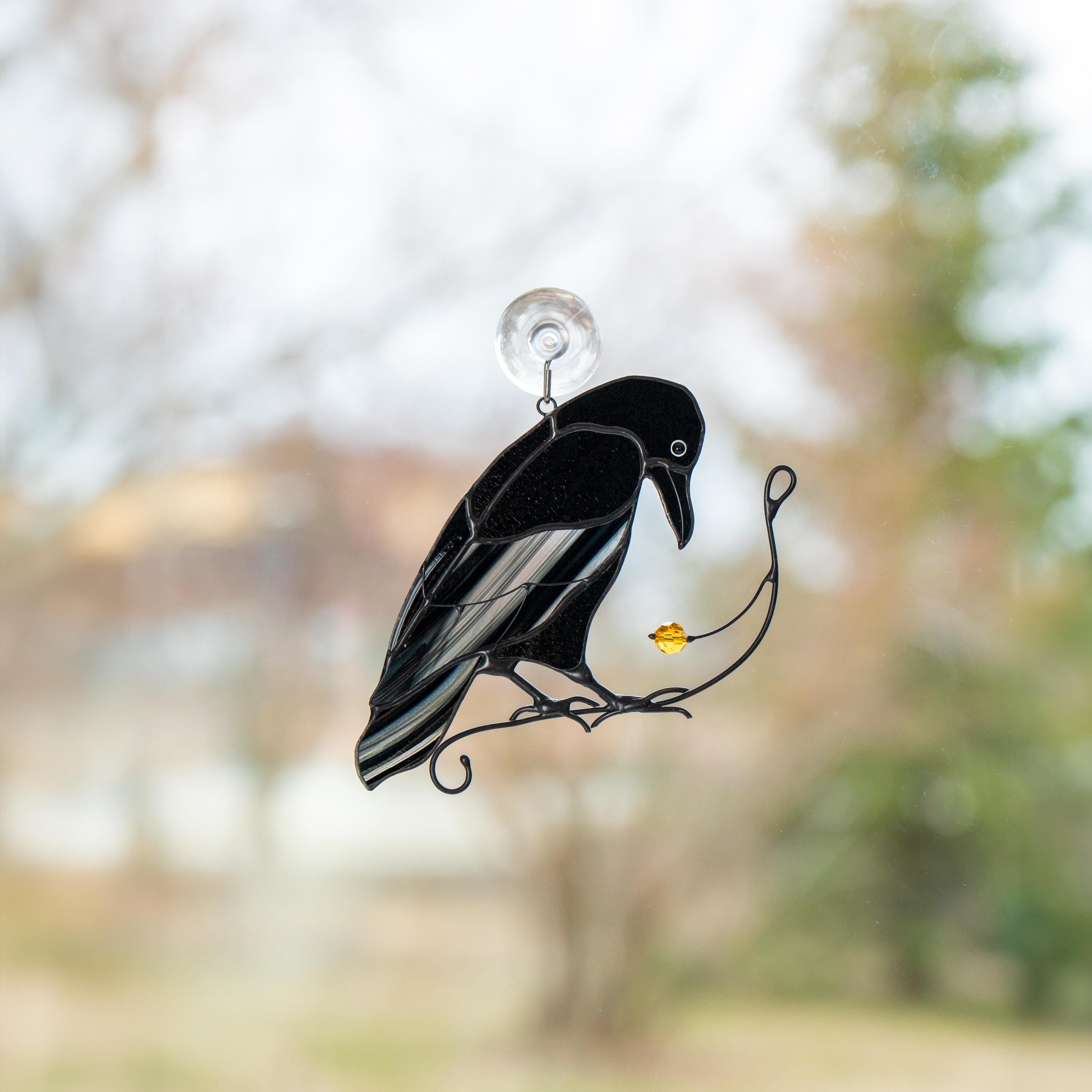 Halloween suncatcher Unique gift for mom Halloween stained glass window hangings Raven suncatcher Halloween gift