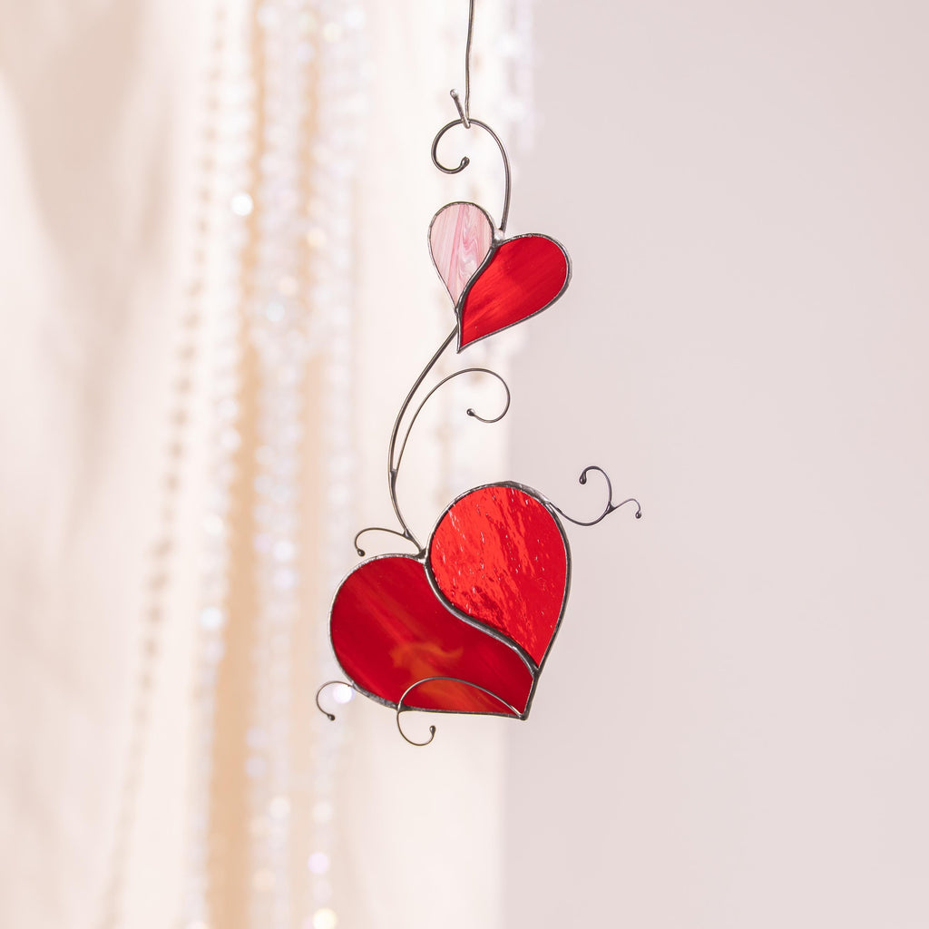 Heart stained glass suncatcher Wedding gift for couple Valentines decor stained glass window hangings 1st anniversary gift for wife
