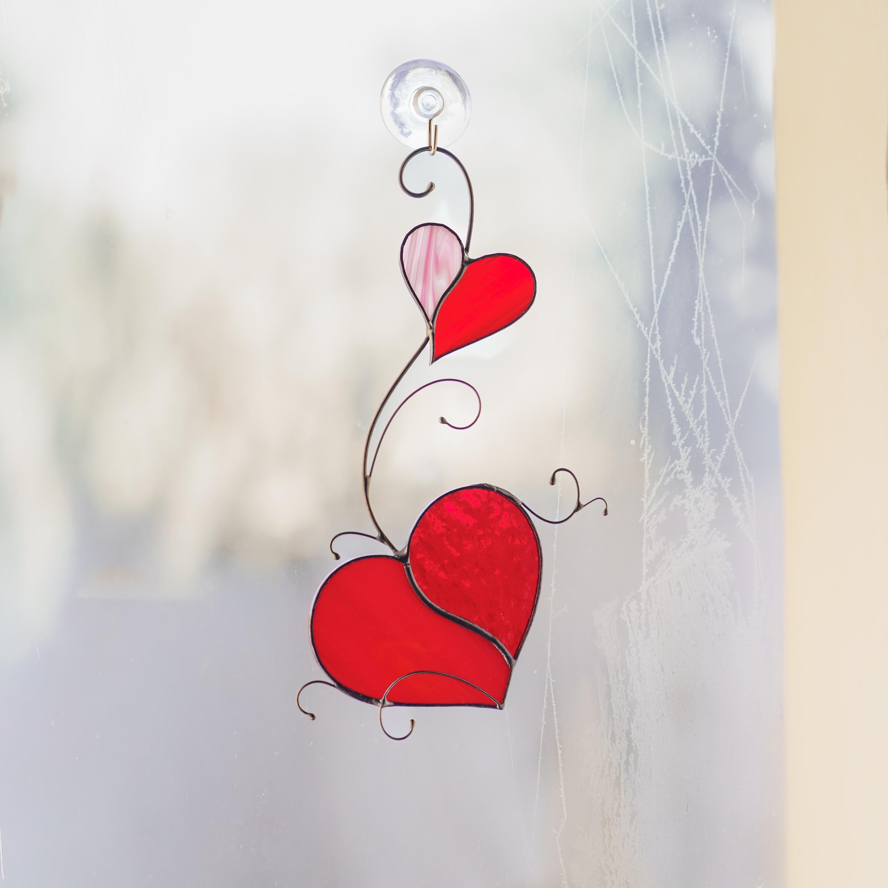 Heart stained glass suncatcher Wedding gift for couple Valentines decor stained glass window hangings 1st anniversary gift for wife