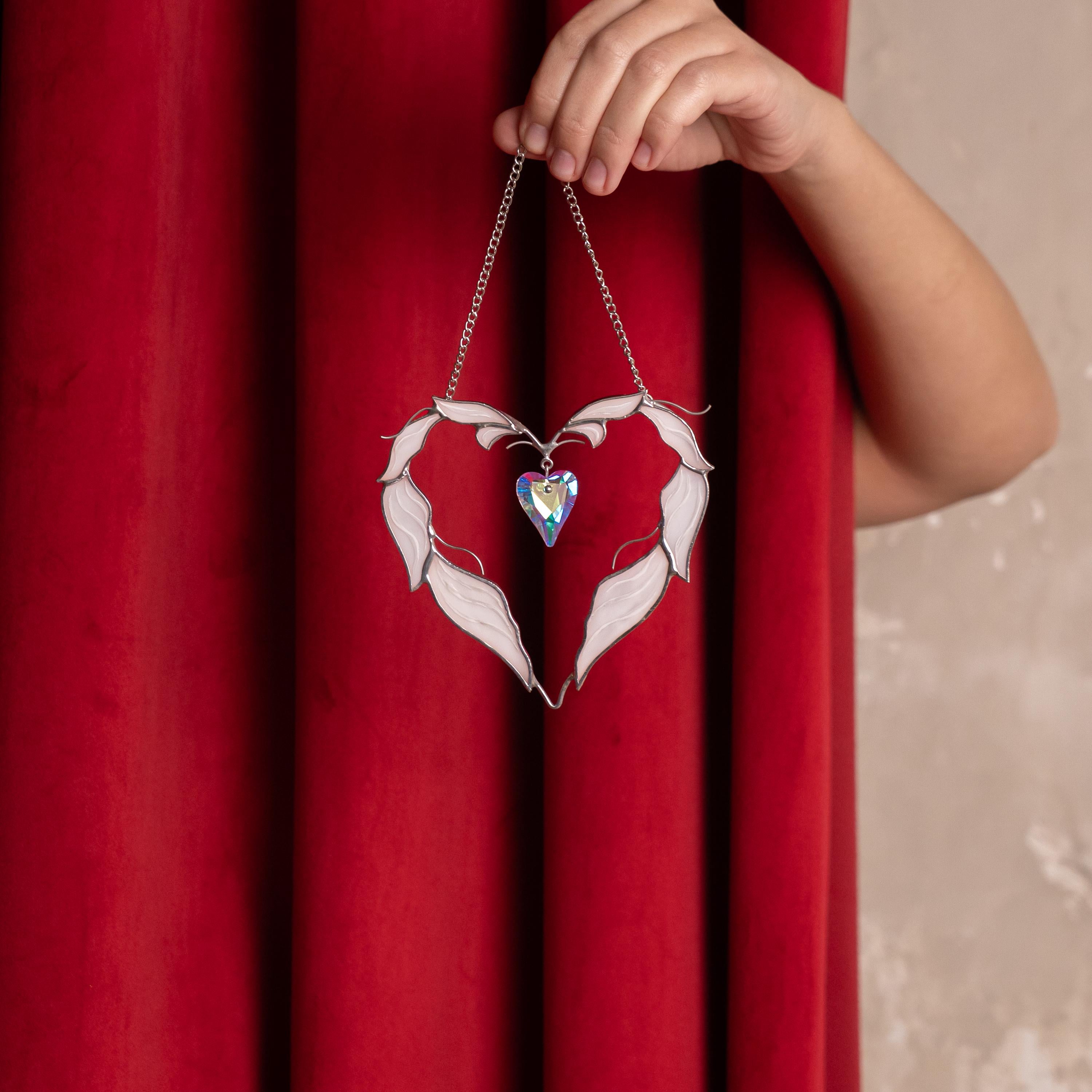 Stained glass crystal suncatcher Valentine couple gift Heart stained glass window hangings 1st anniversary gift for wife Engagement present