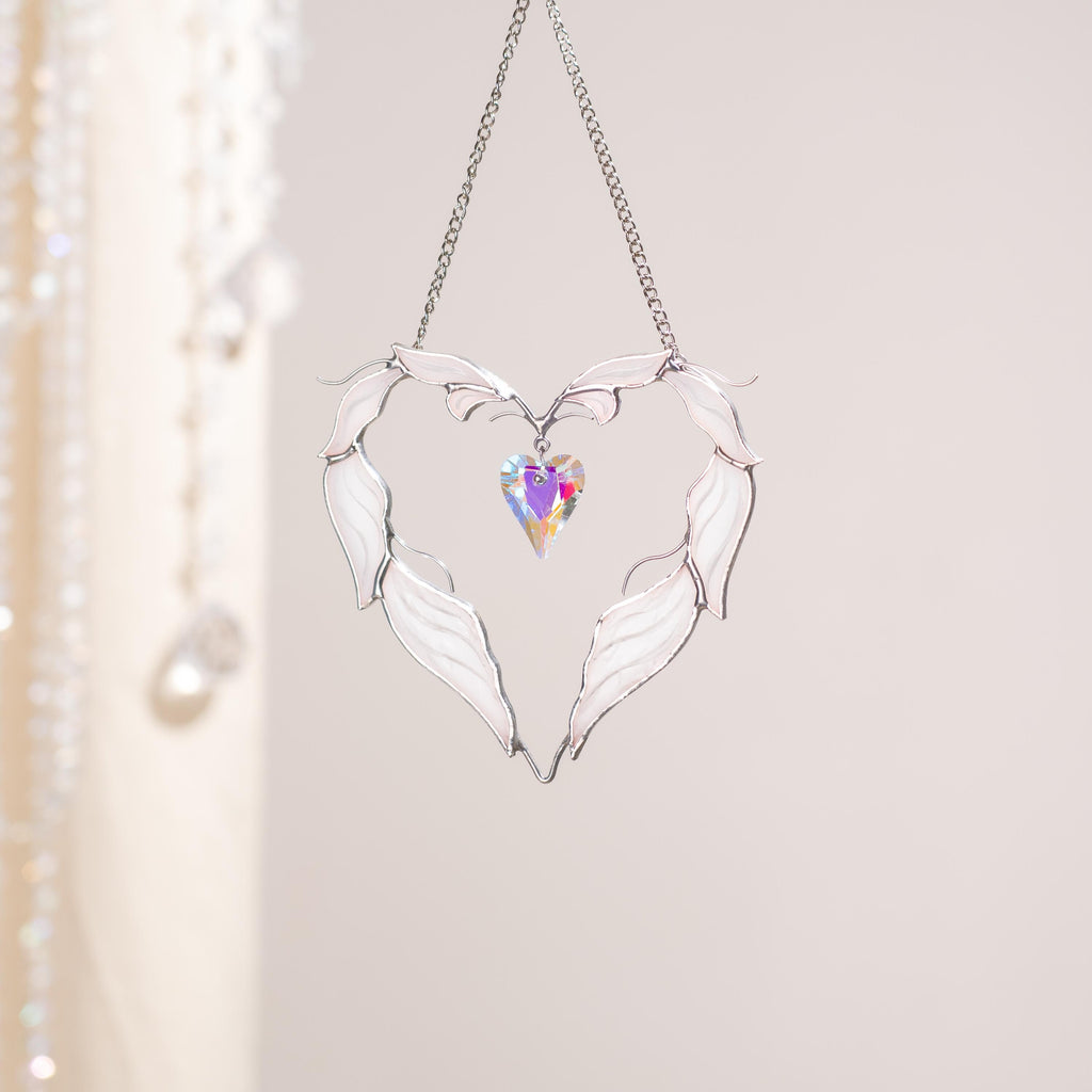 Stained glass crystal suncatcher Valentine couple gift Heart stained glass window hangings 1st anniversary gift for wife Engagement present