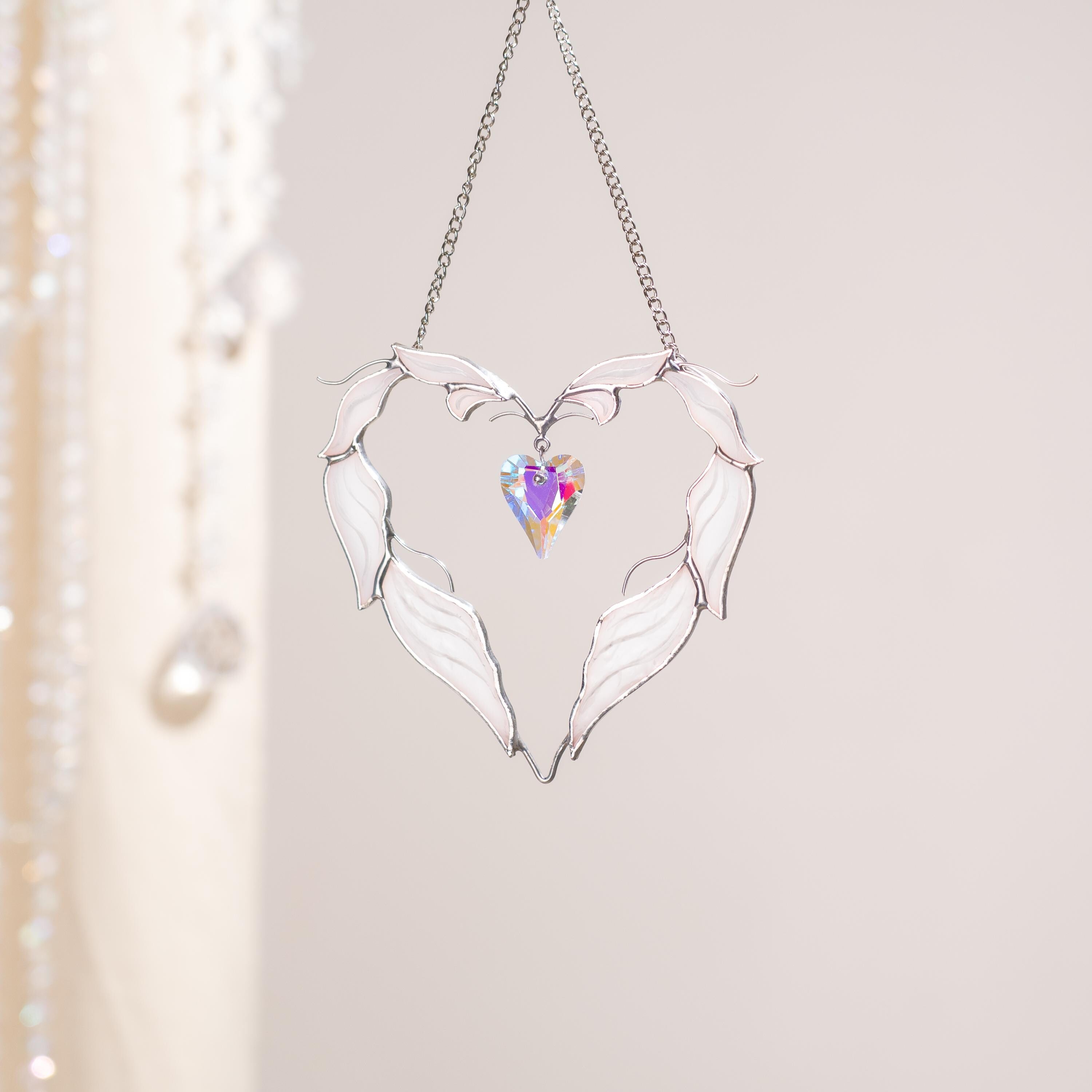 Stained glass crystal suncatcher Valentine couple gift Heart stained glass window hangings 1st anniversary gift for wife Engagement present