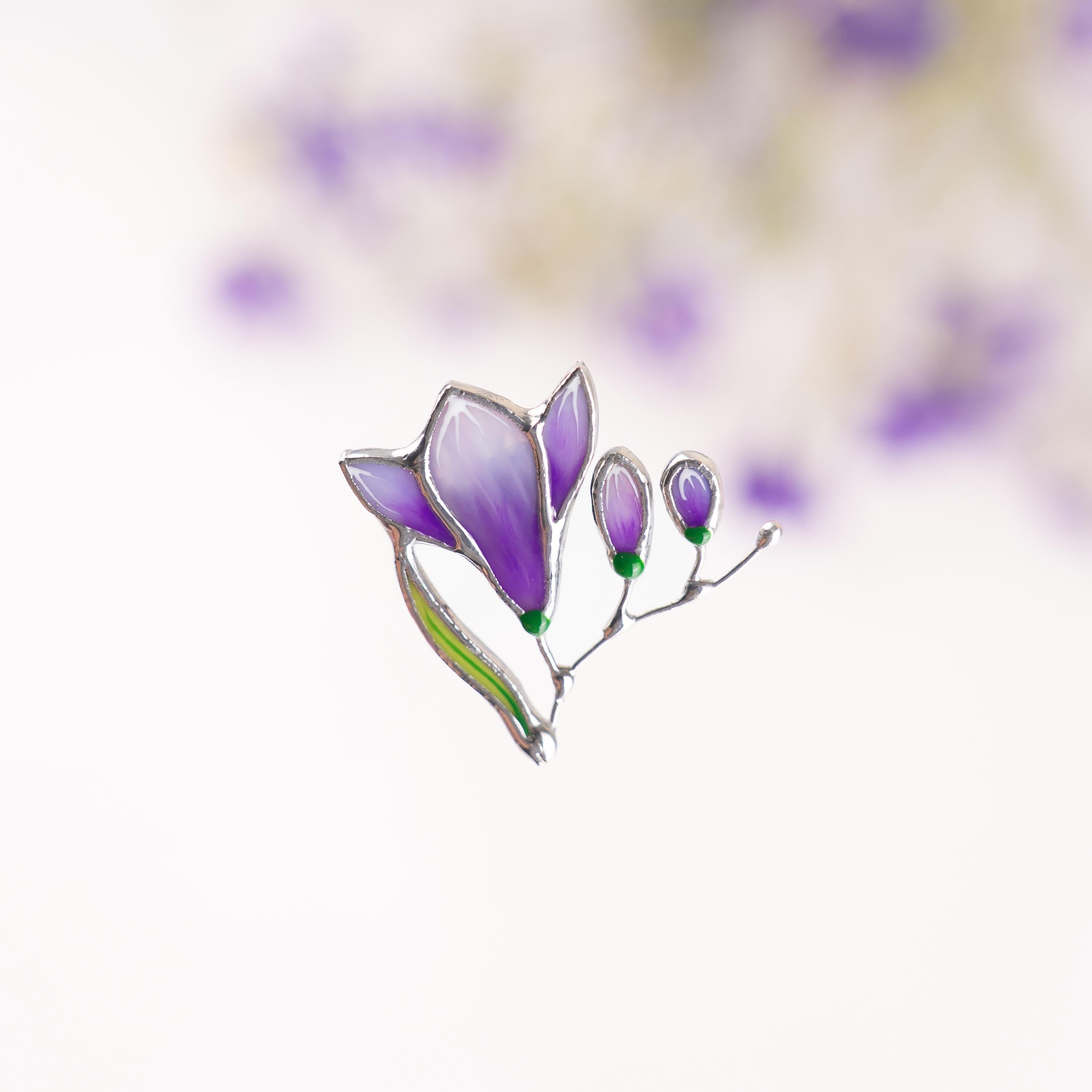 Freesia stained glass brooch Mother in law gift Nature inspired flower jewelry