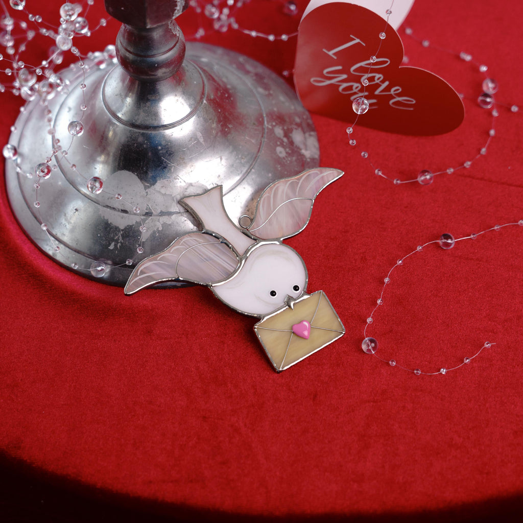 Dove stained glass suncatcher Valentines gift for girlfriend Bird gifts stained glass window hangings Newlywed gift Engagement ornament