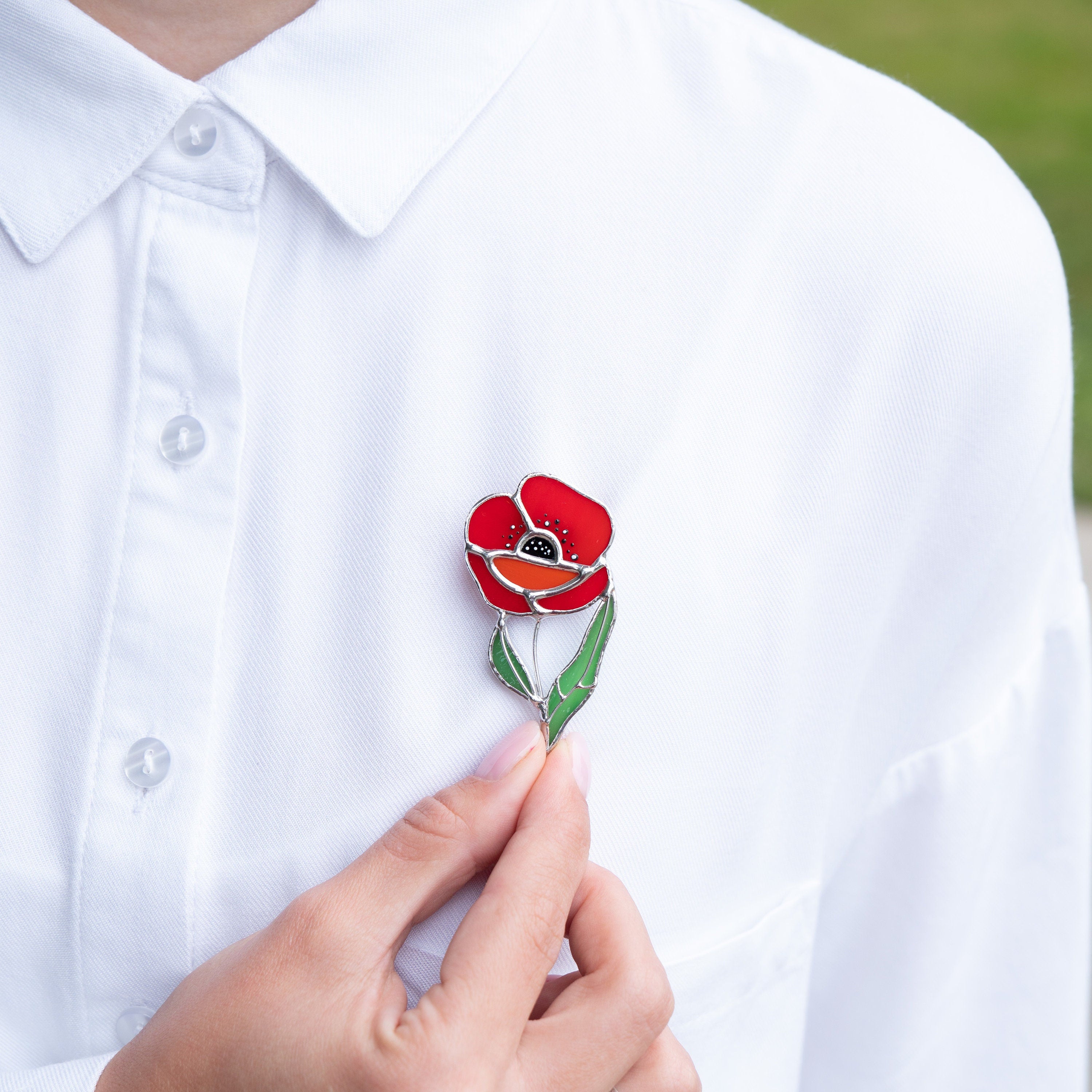 Stained glass poppy brooch Mother in law gift Art nouveau jewelry