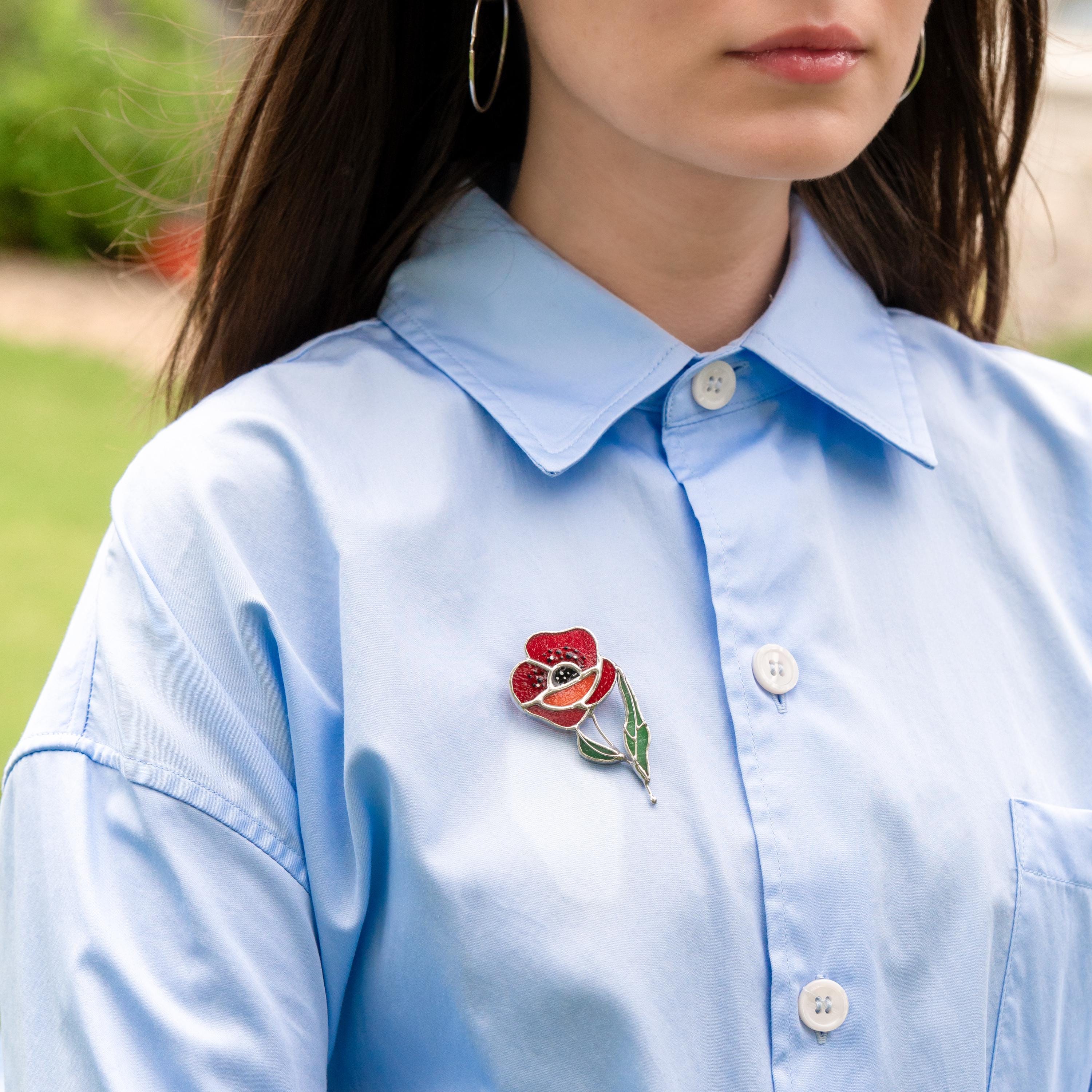 Stained glass poppy brooch Mother in law gift Art nouveau jewelry