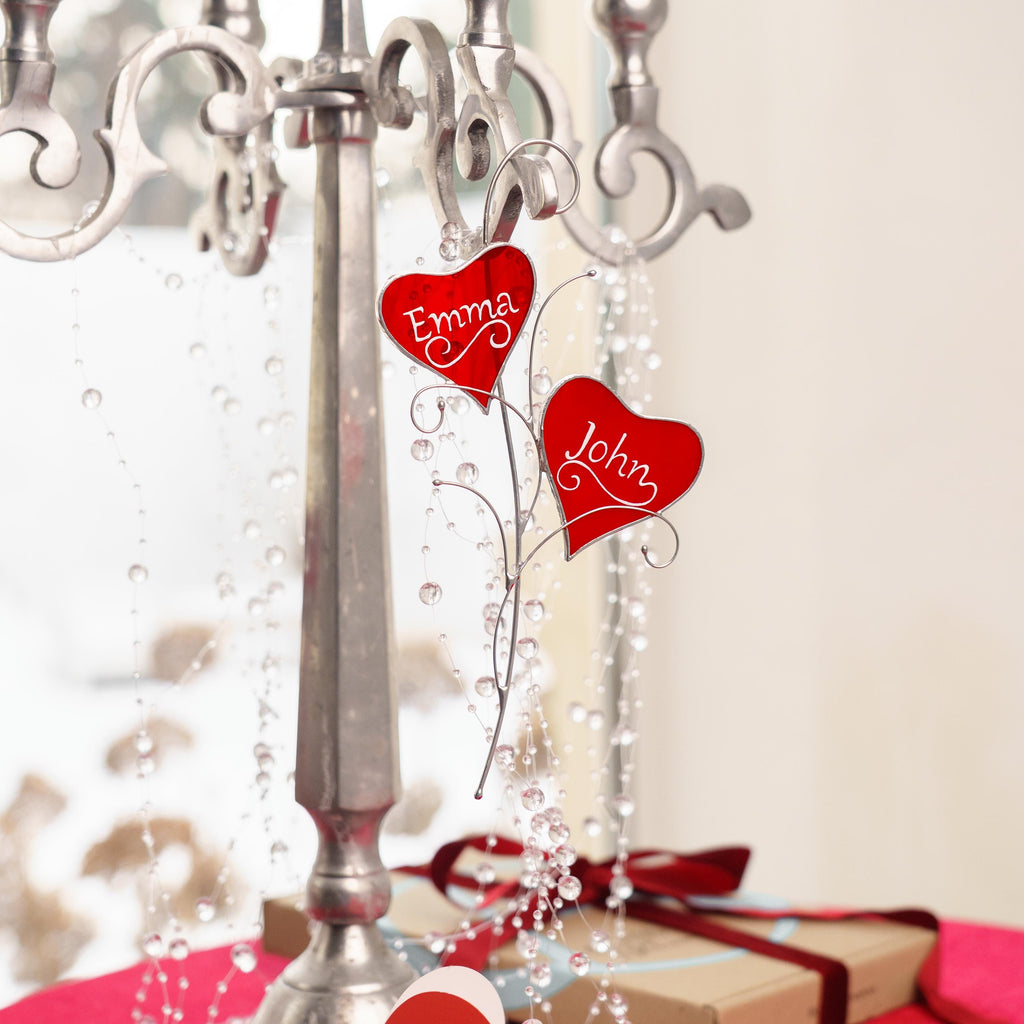 Heart ornament stained glass window hangings Personalized gift for him Stained glass couple ornament Valentines gift for girlfriend