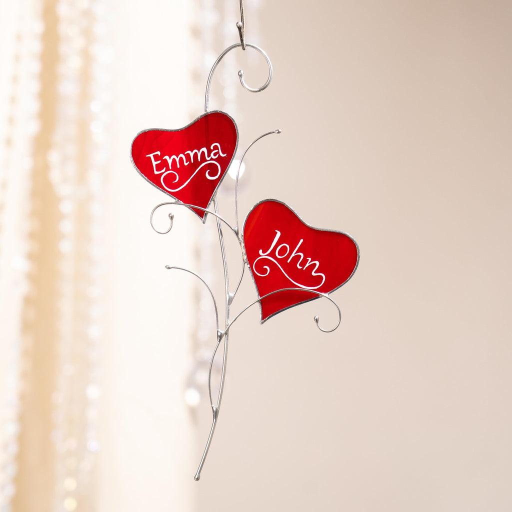 Heart ornament stained glass window hangings Personalized gift for him Stained glass couple ornament Valentines gift for girlfriend