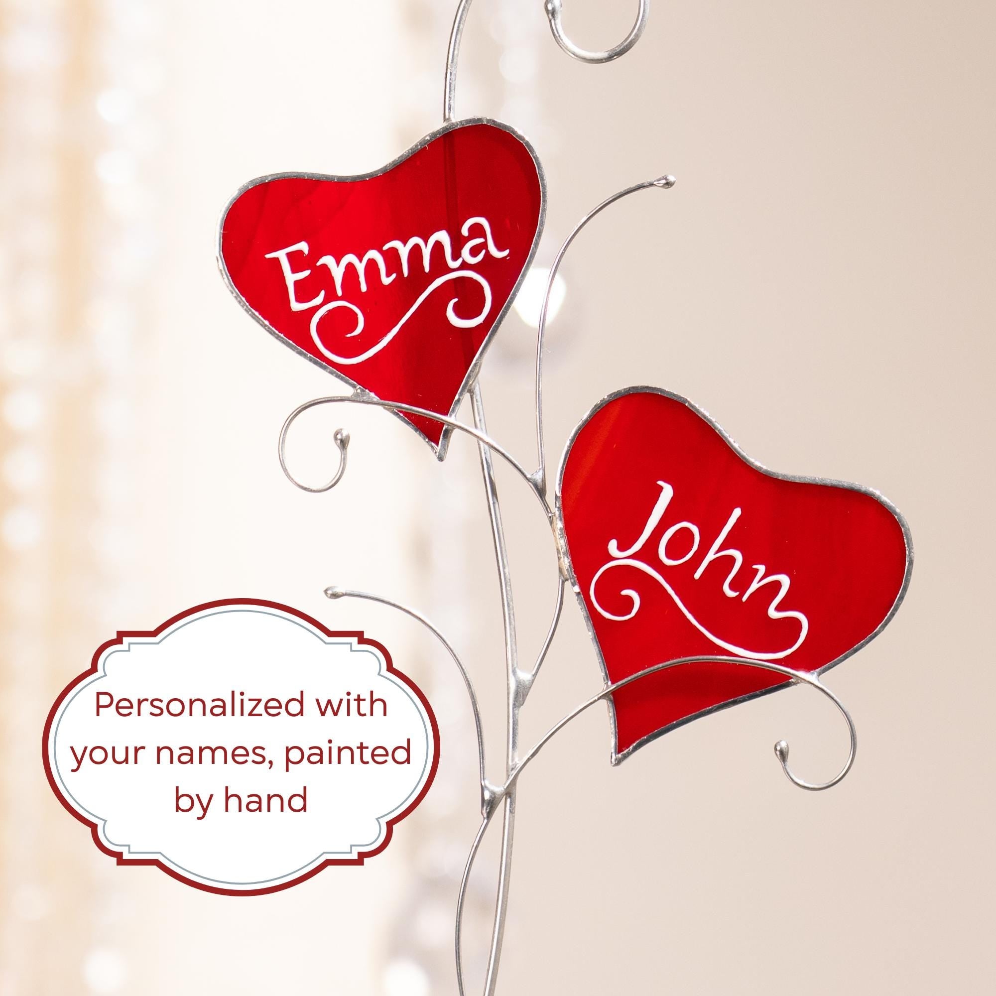 Heart ornament stained glass window hangings Personalized gift for him Stained glass couple ornament Valentines gift for girlfriend