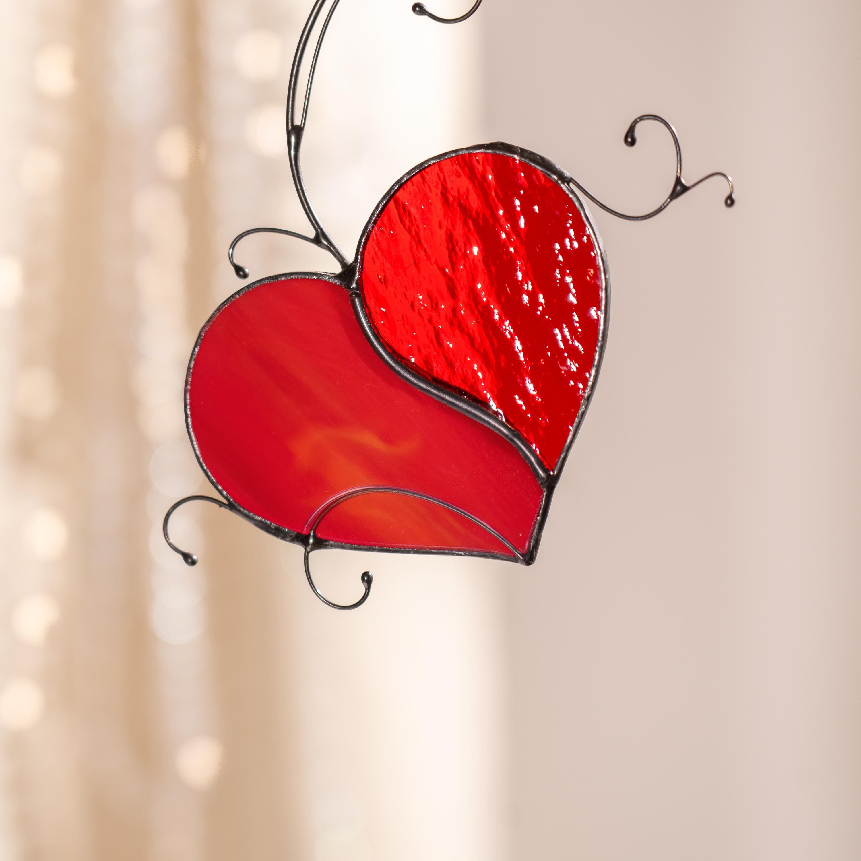 Heart stained glass suncatcher Wedding gift for couple Valentines decor stained glass window hangings 1st anniversary gift for wife