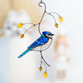 Blue jay stained glass bird suncatcher Godfather gift Bird decor stained glass window hangings Room decor aesthetic Blue jay glass ornament