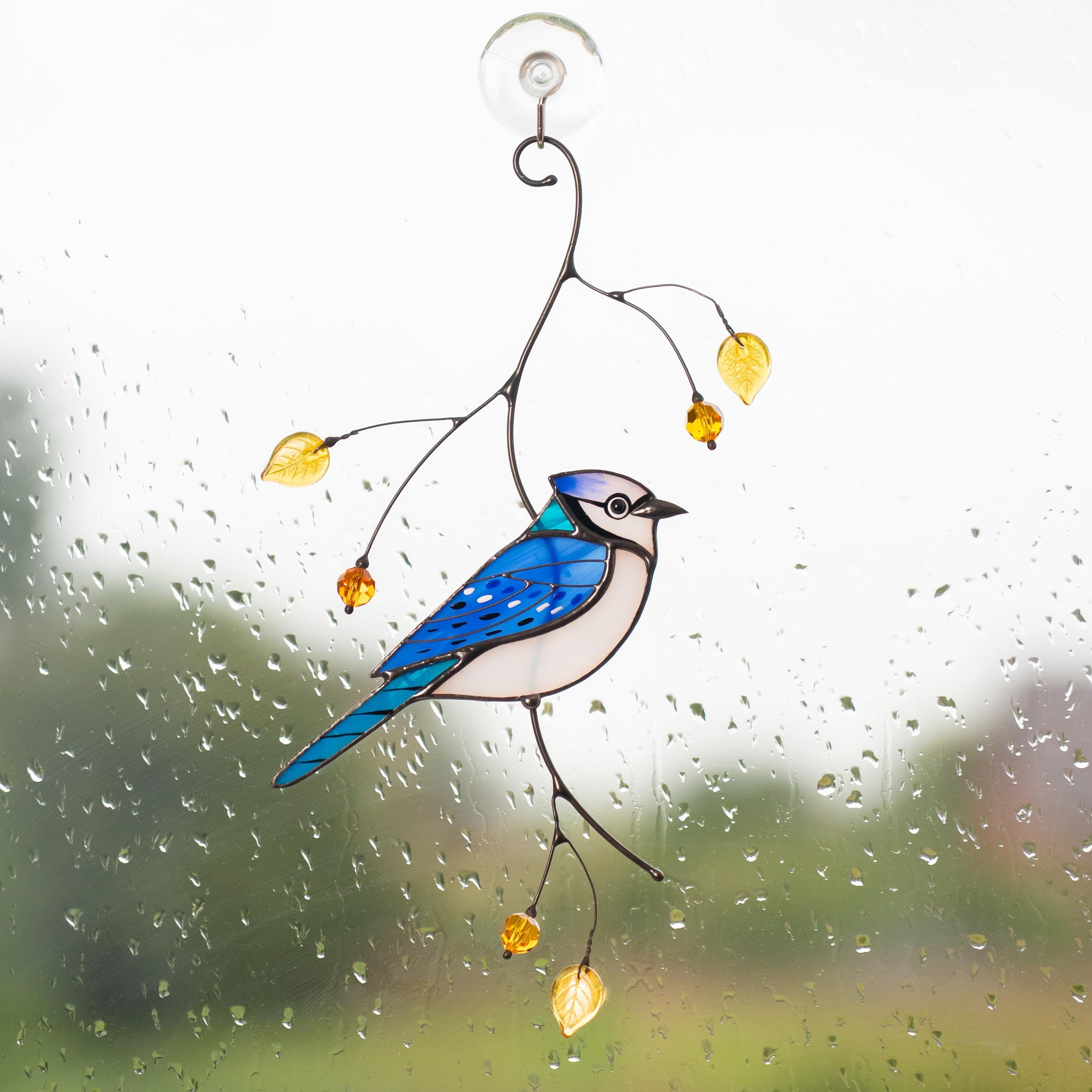Blue jay stained glass bird suncatcher Godfather gift Bird decor stained glass window hangings Room decor aesthetic Blue jay glass ornament