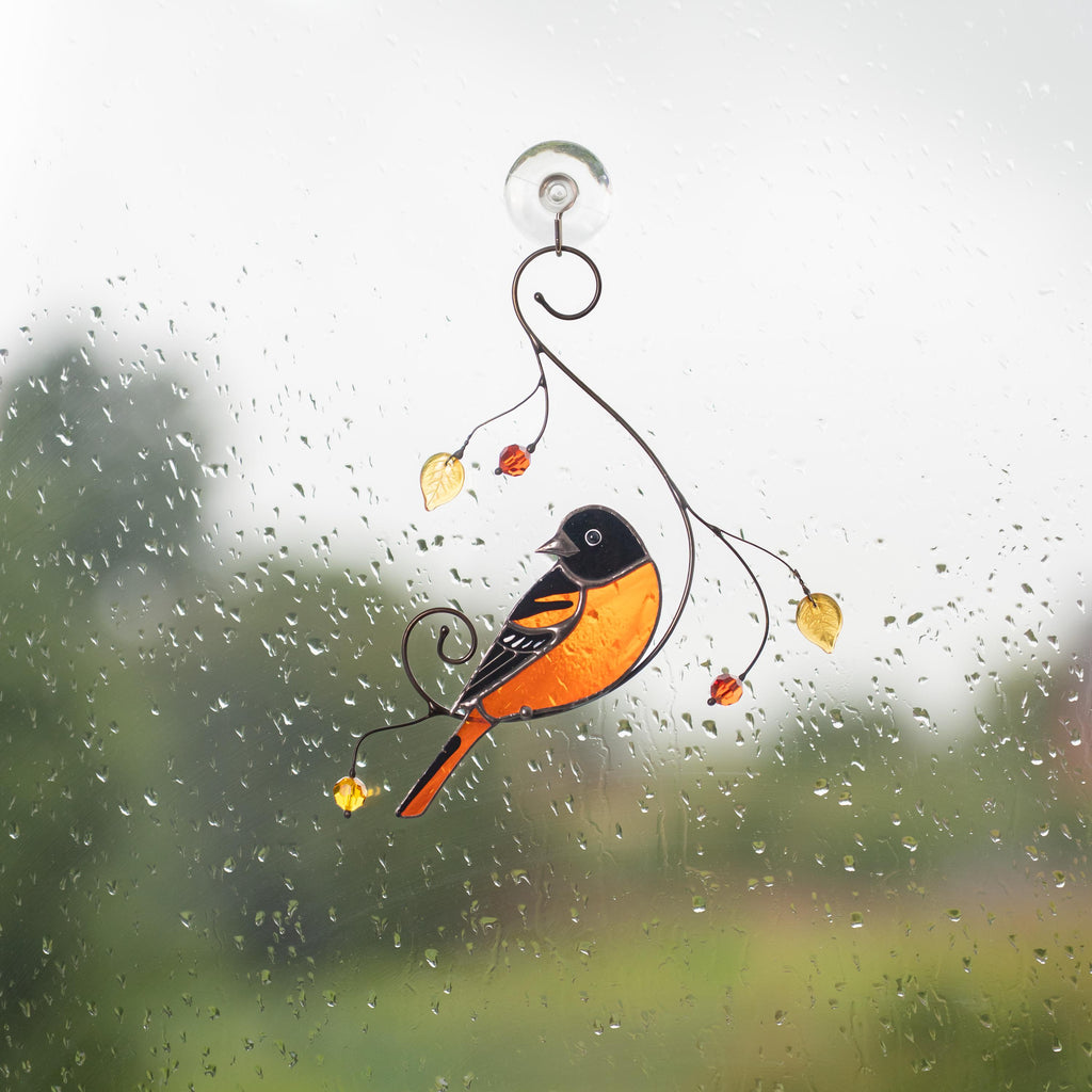 Baltimore oriole stained glass window hangings Godfather gift Bird suncatcher Garden art