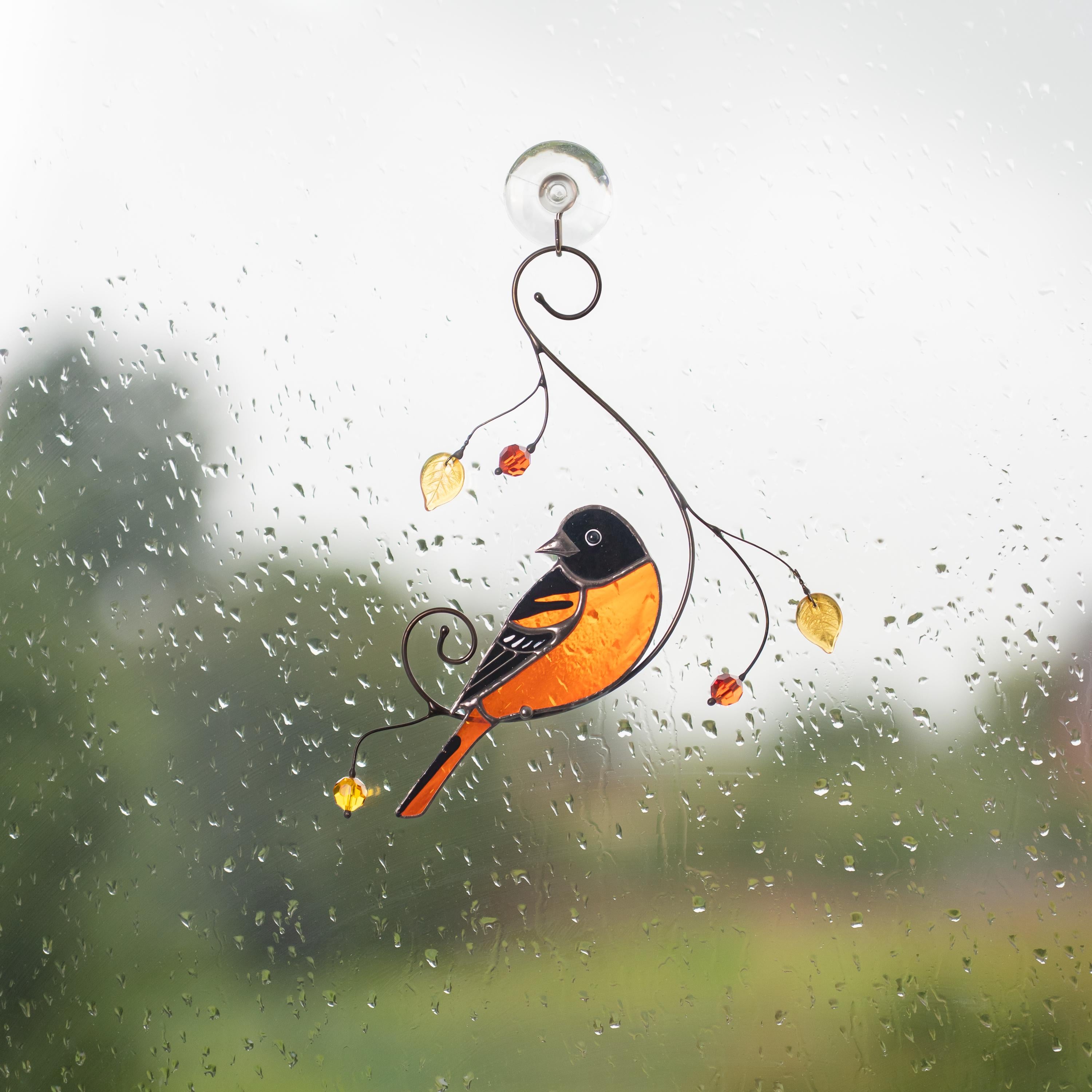 Baltimore oriole stained glass window hangings Godfather gift Bird suncatcher Garden art