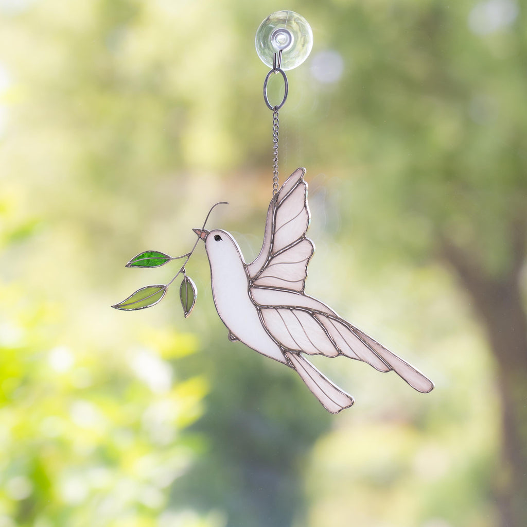 Dove stained glass window hangings Mother in law wedding gift White dove fairy garden accessories Stained glass bird suncatcher