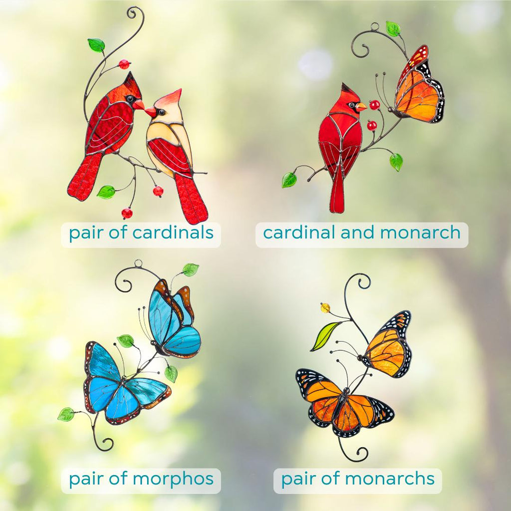 Cardinal ornament stained glass window hangings In memory gifts Bird art stained glass suncatcher Sister in law gifts Hanging suncatcher