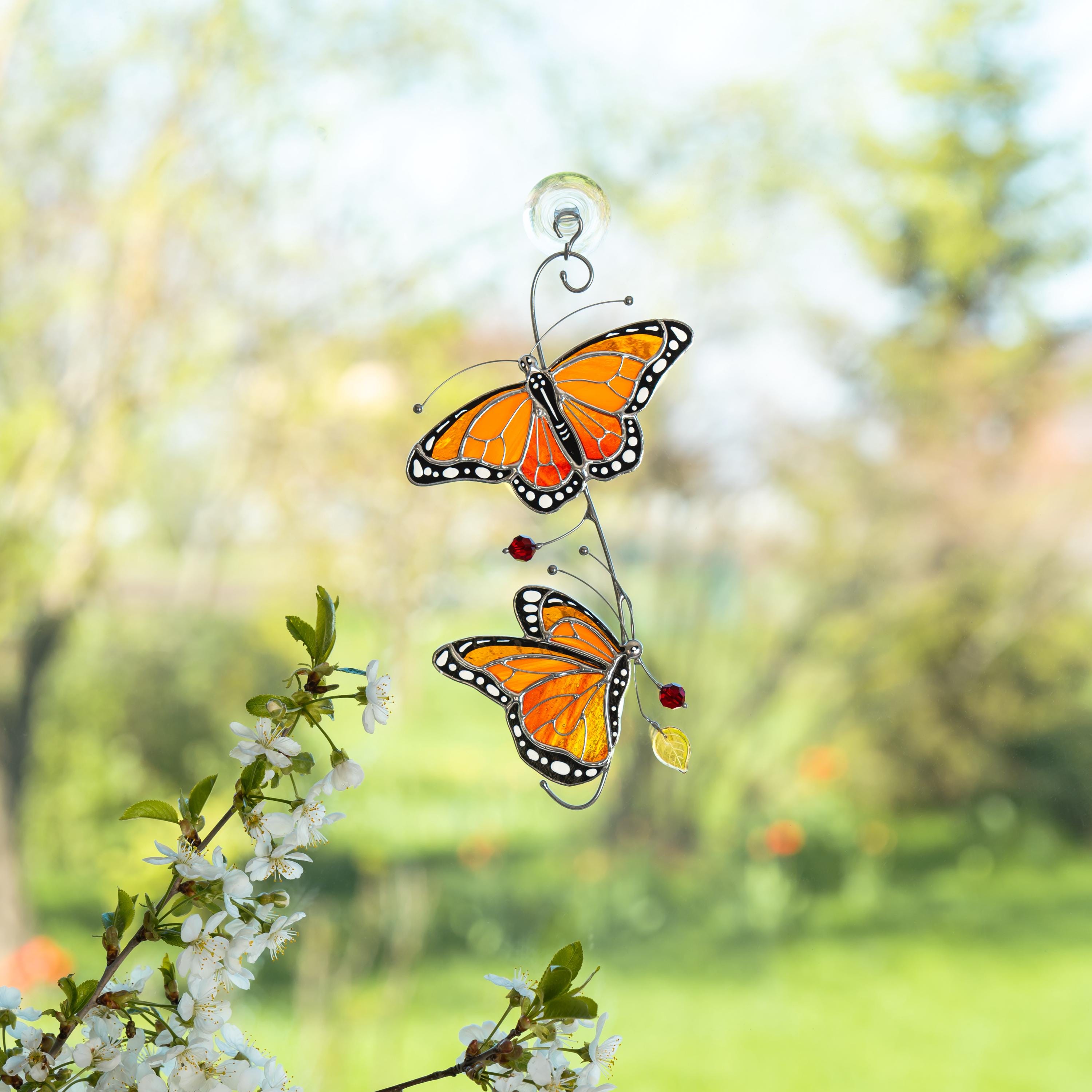 Monarch butterfly stained glass window hangings Gift for grandma Stained glass butterfly wall art Garden decoration