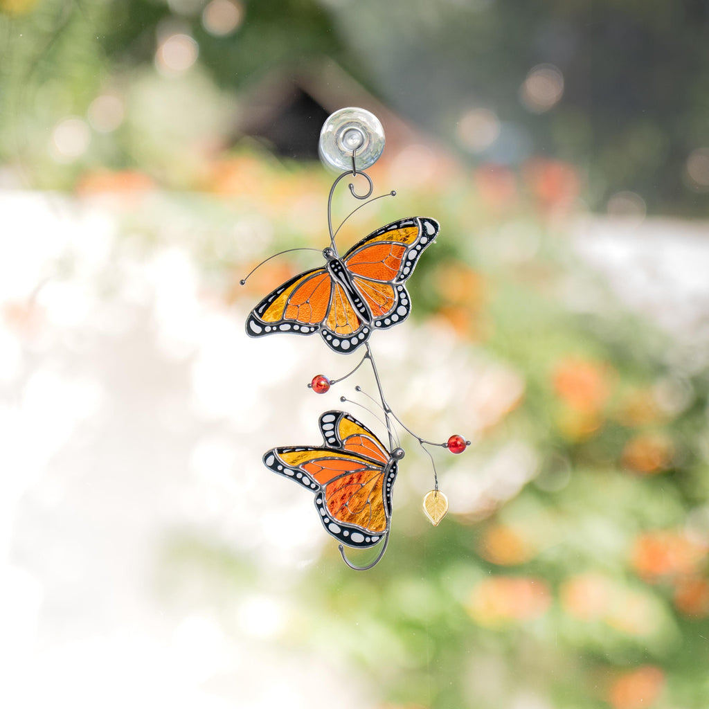 Monarch butterfly stained glass window hangings Gift for grandma Stained glass butterfly wall art Garden decoration