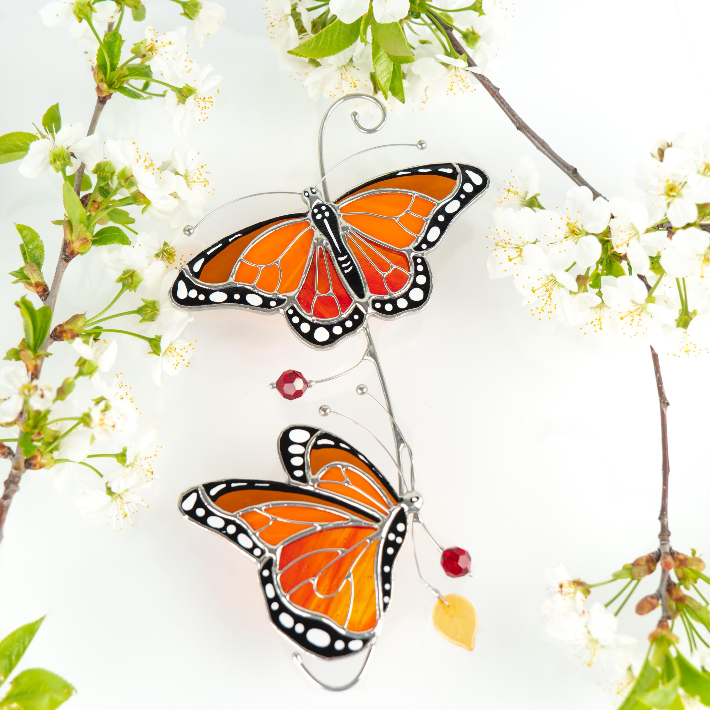 Stained glass monarch butterfly Best gift for mom Butterfly gifts stained glass window hangings Sister in law gifts Patio decor