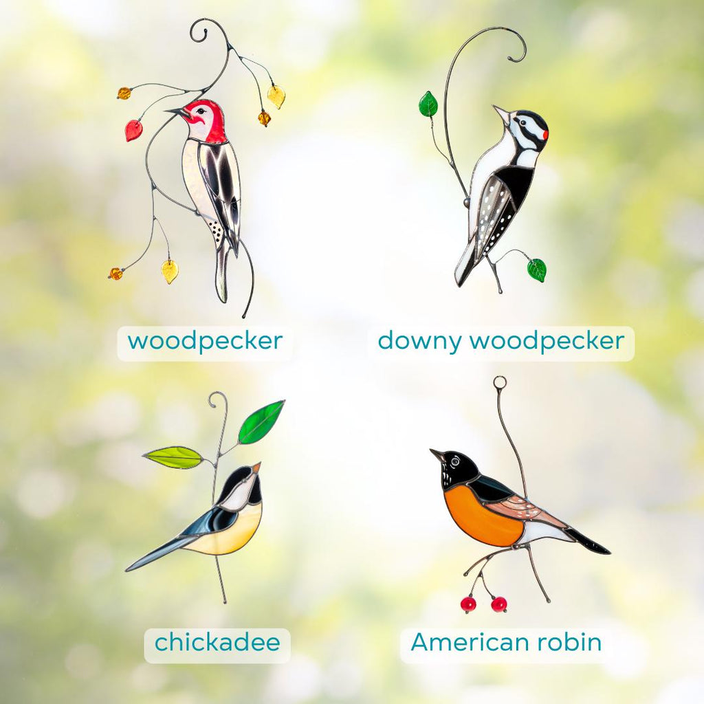 Woodpecker stained glass suncatcher Best dad gift Stained glass grandma ornament window hangings Front porch decor Garden ornaments