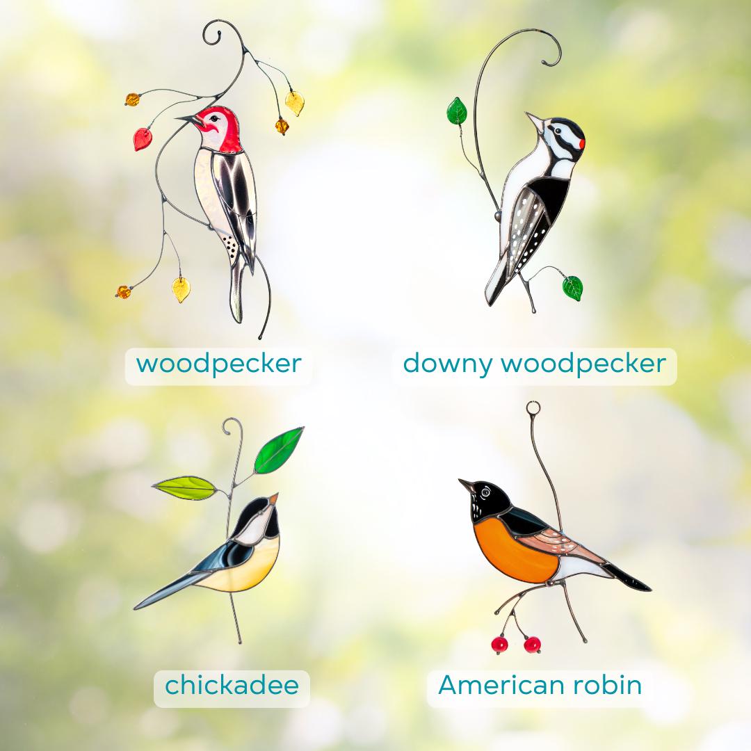 Woodpecker stained glass window hangings Godfather gift Stained glass fairy garden decoration Gift for grandma Bird lover gifts