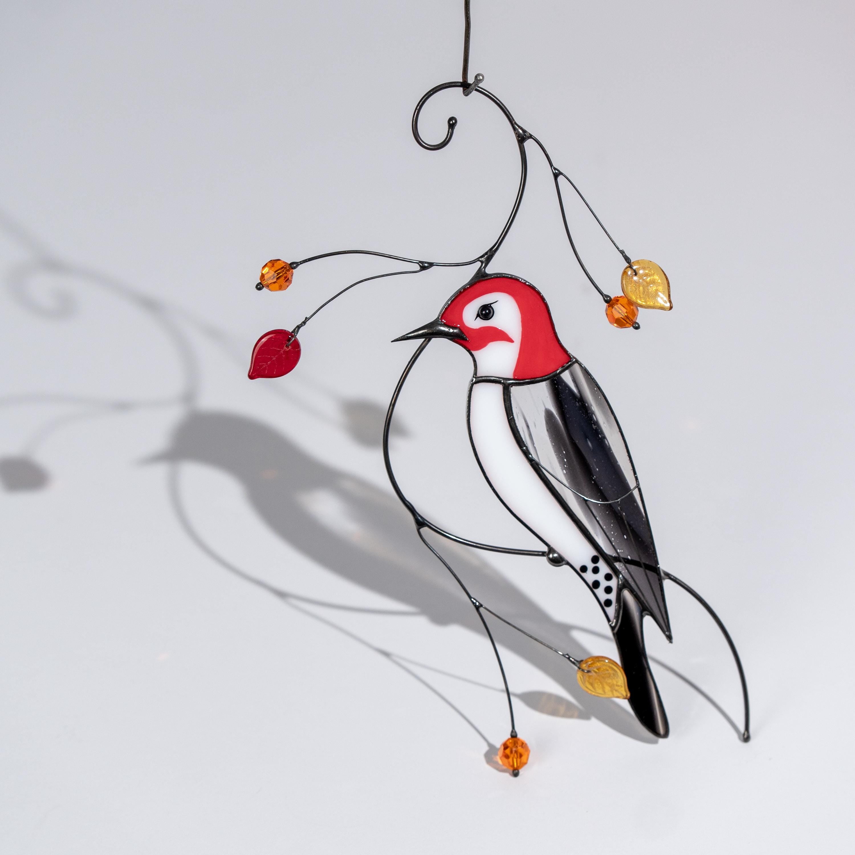 Woodpecker stained glass window hangings Godfather gift Stained glass fairy garden decoration Gift for grandma Bird lover gifts