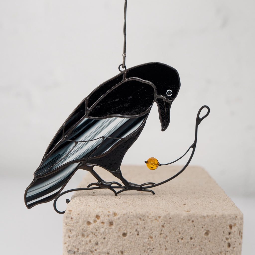 Halloween suncatcher Unique gift for mom Halloween stained glass window hangings Raven suncatcher Halloween gift