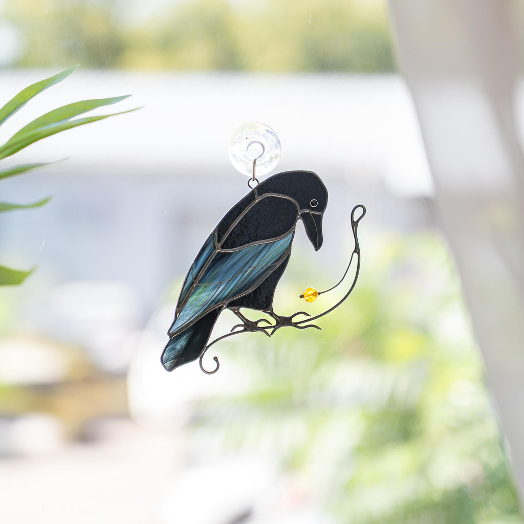 Halloween suncatcher Unique gift for mom Halloween stained glass window hangings Raven suncatcher Halloween gift