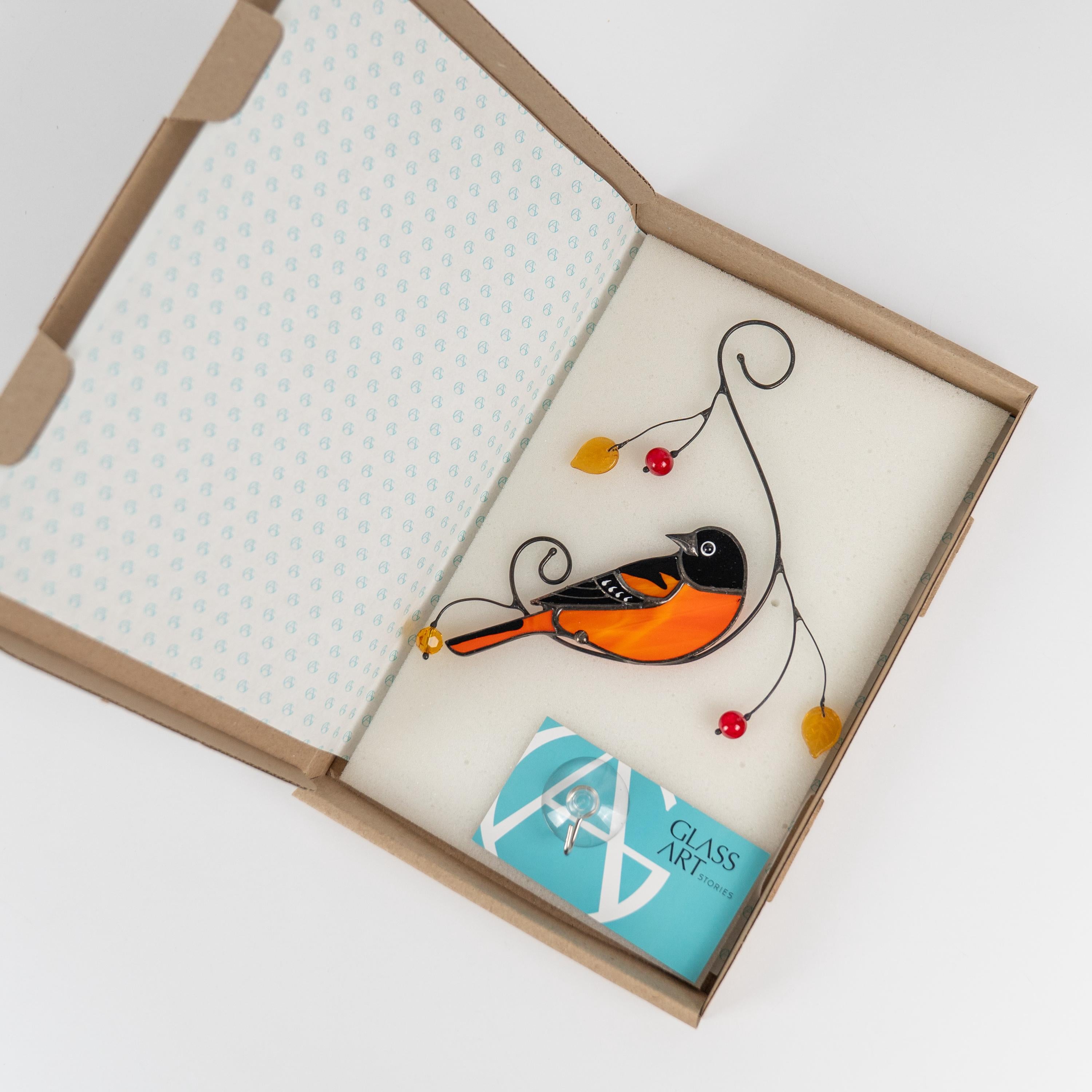 Baltimore oriole stained glass window hangings Godfather gift Bird suncatcher Garden art