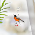 Stained glass American robin bird suncatcher Unique gift for mom Glass bird window hangings Cottage core decor